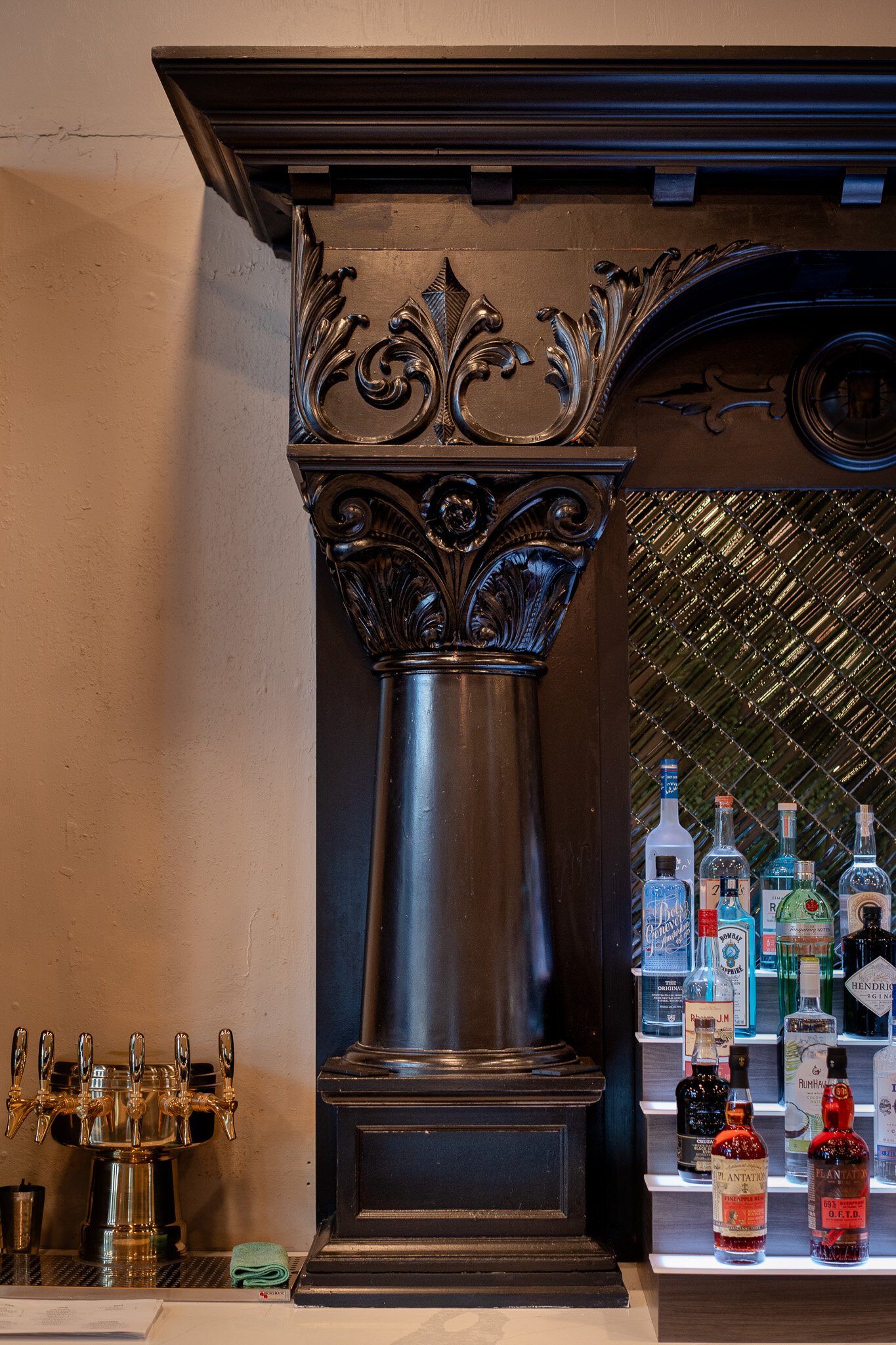 Details on the back bar, which was originally in Columbia Street West.