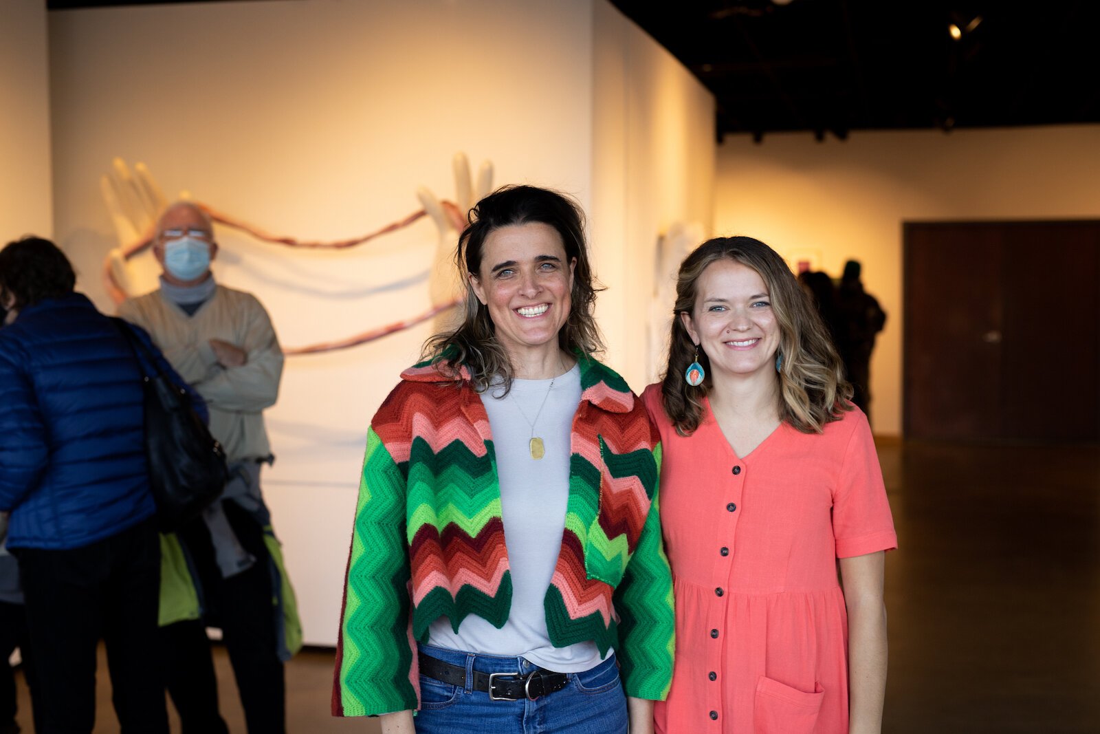 Artists Melanie Cooper Pennington and Kaylan Buteyn at a panel discussion about the Painting At Night show hosted by Artlink.