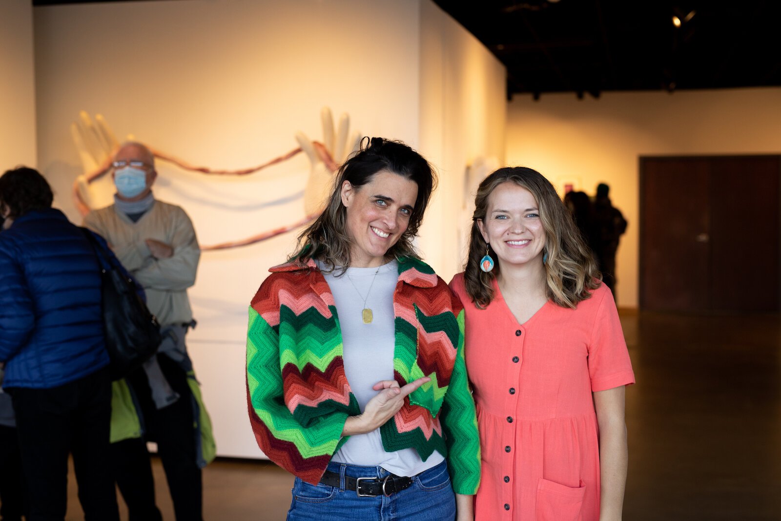 Artists Melanie Cooper Pennington and Kaylan Buteyn at a panel discussion about the Painting At Night show hosted by Artlink.