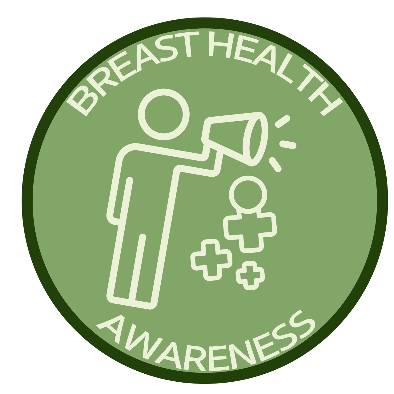 The badge created by Keely Roe, which teaches Girl Scouts about breast health.