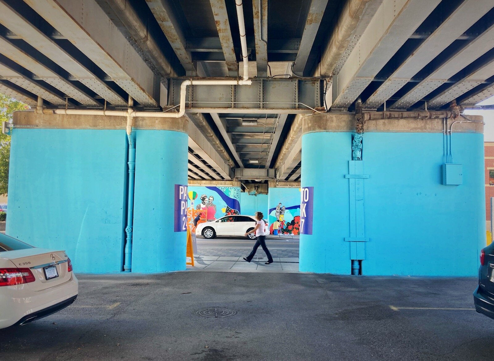 There's parking under the railroad overpass only steps away from The Landing near Harrison and Dock streets.