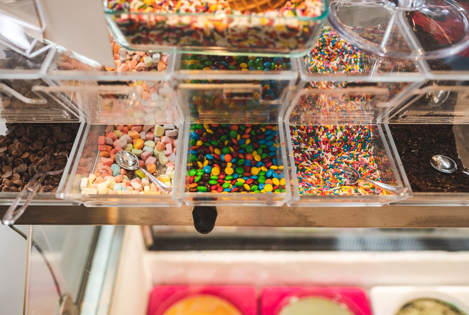 Ice cream toppings on display at Local Apple Cart in the Union Street Market.