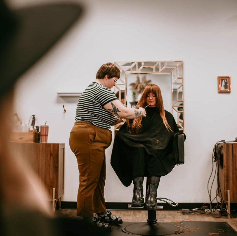 Huffman incorporates inclusivity in their work, not only by existing as a proud queer stylist, but also by pricing haircuts based on length, rather than gender and by affirming clients' gender identities and pronouns.