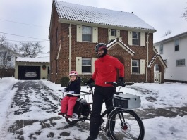 Although Serrani owns a car, he prefers to bike for transportation, even in the snow.