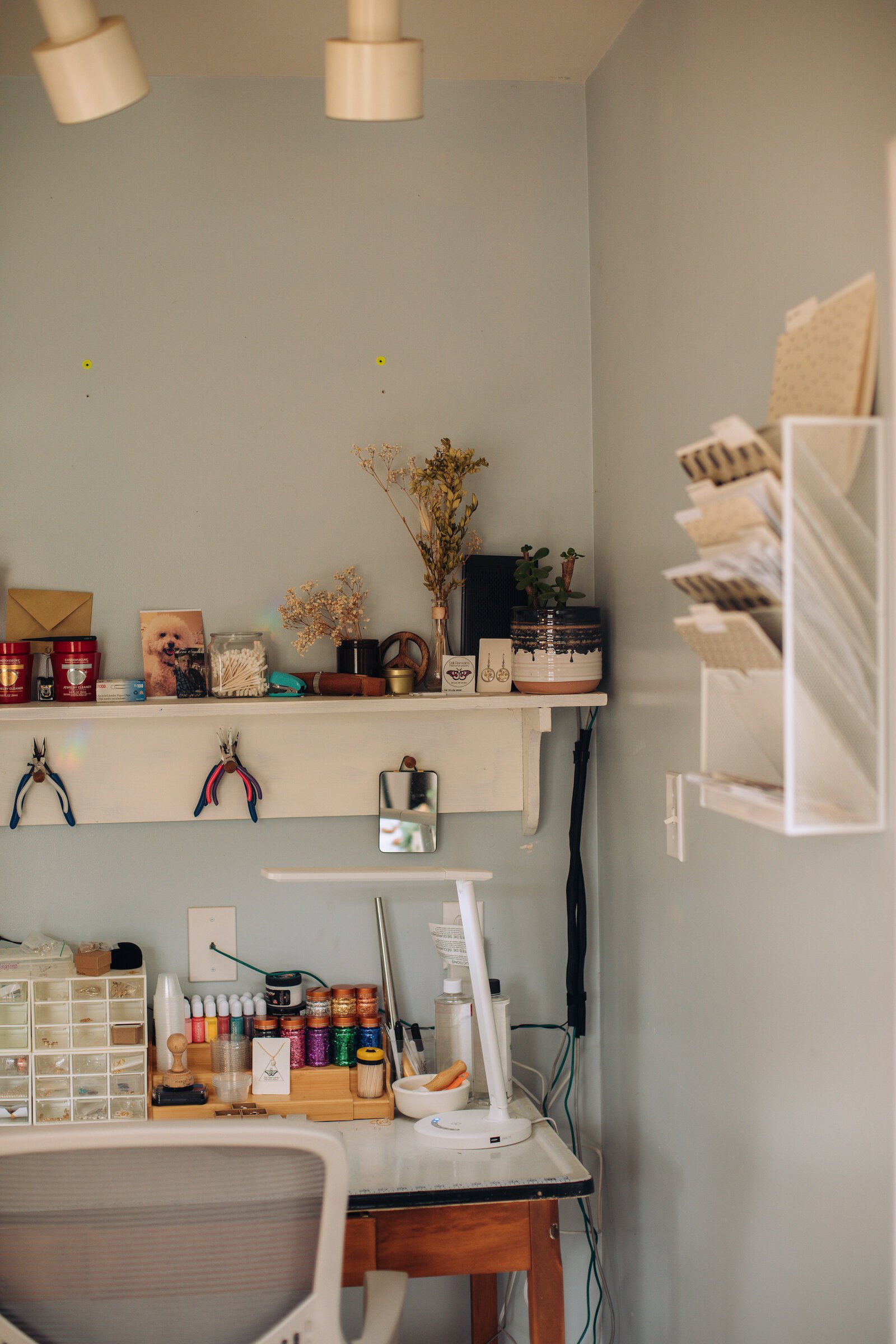 A workspace in Raelyn Bever's home, where she creates keepsakes for Still Remains Jewelry.