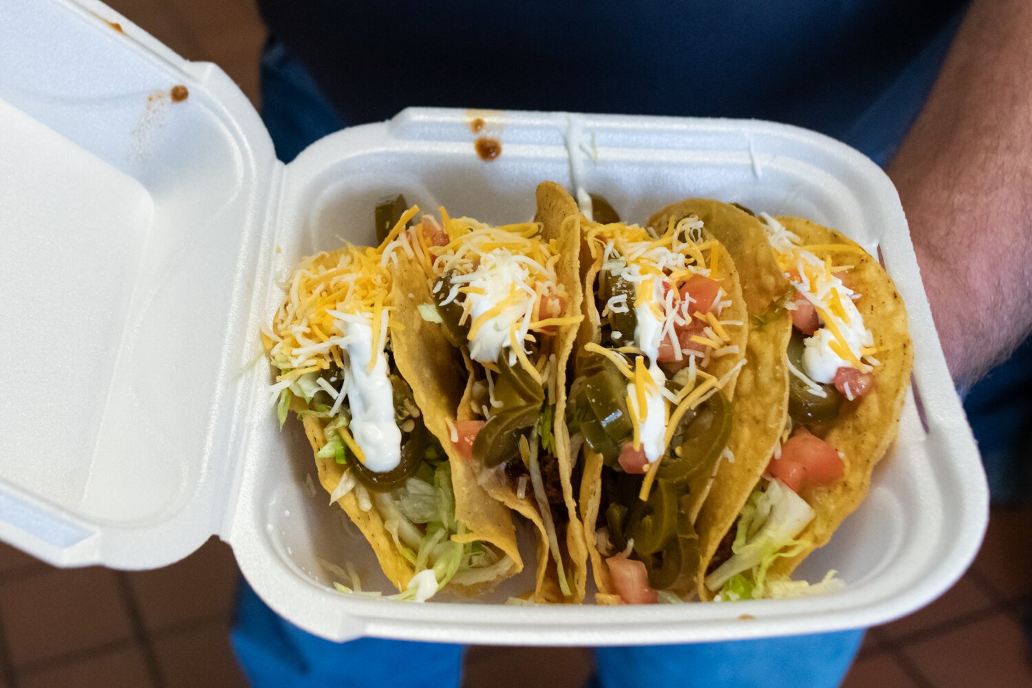 Hard shell beef tacos American style using meat from Wood Farms at Taco Zone, 6433 Bluffton Rd.