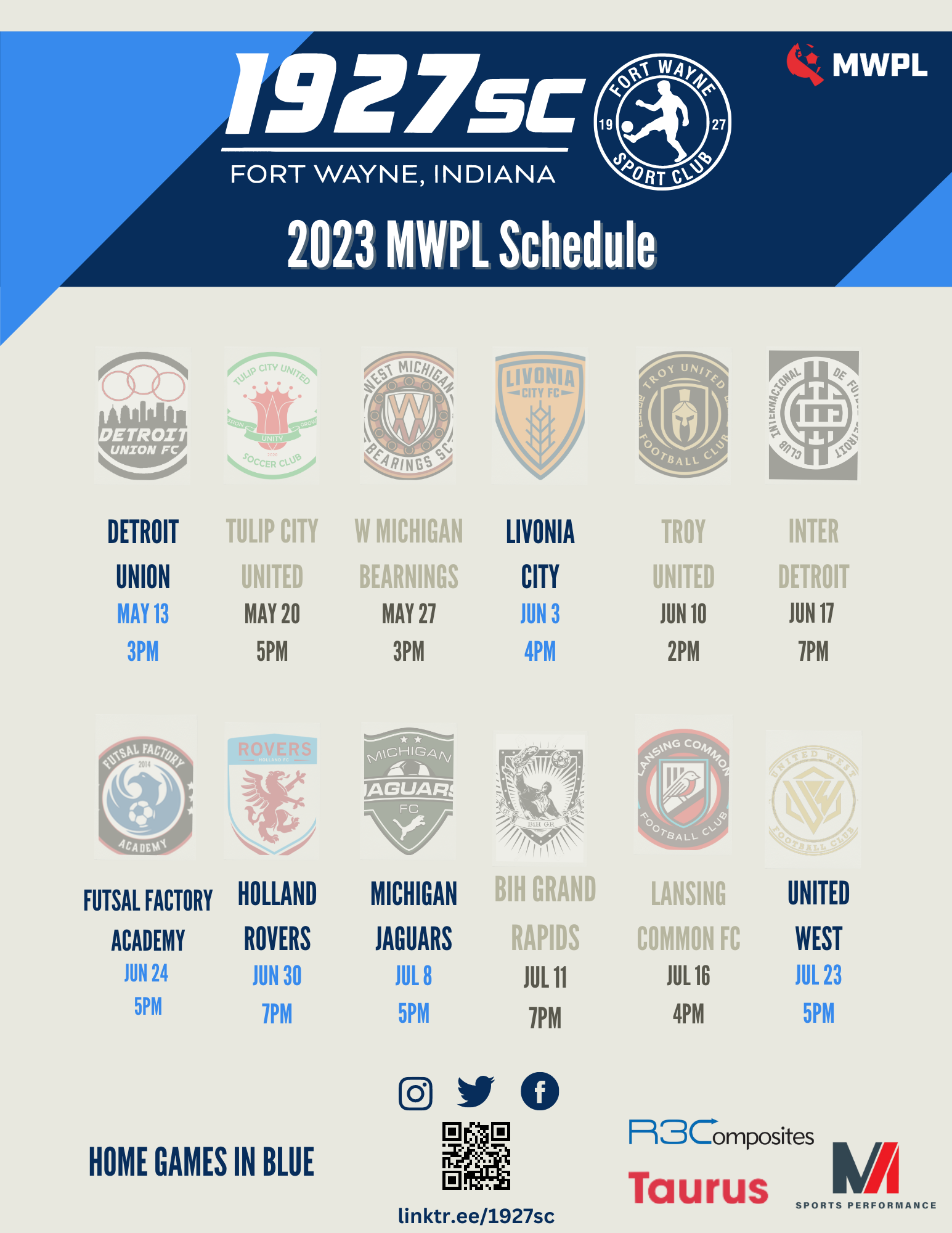 The 2023 schedule for 1927SC.