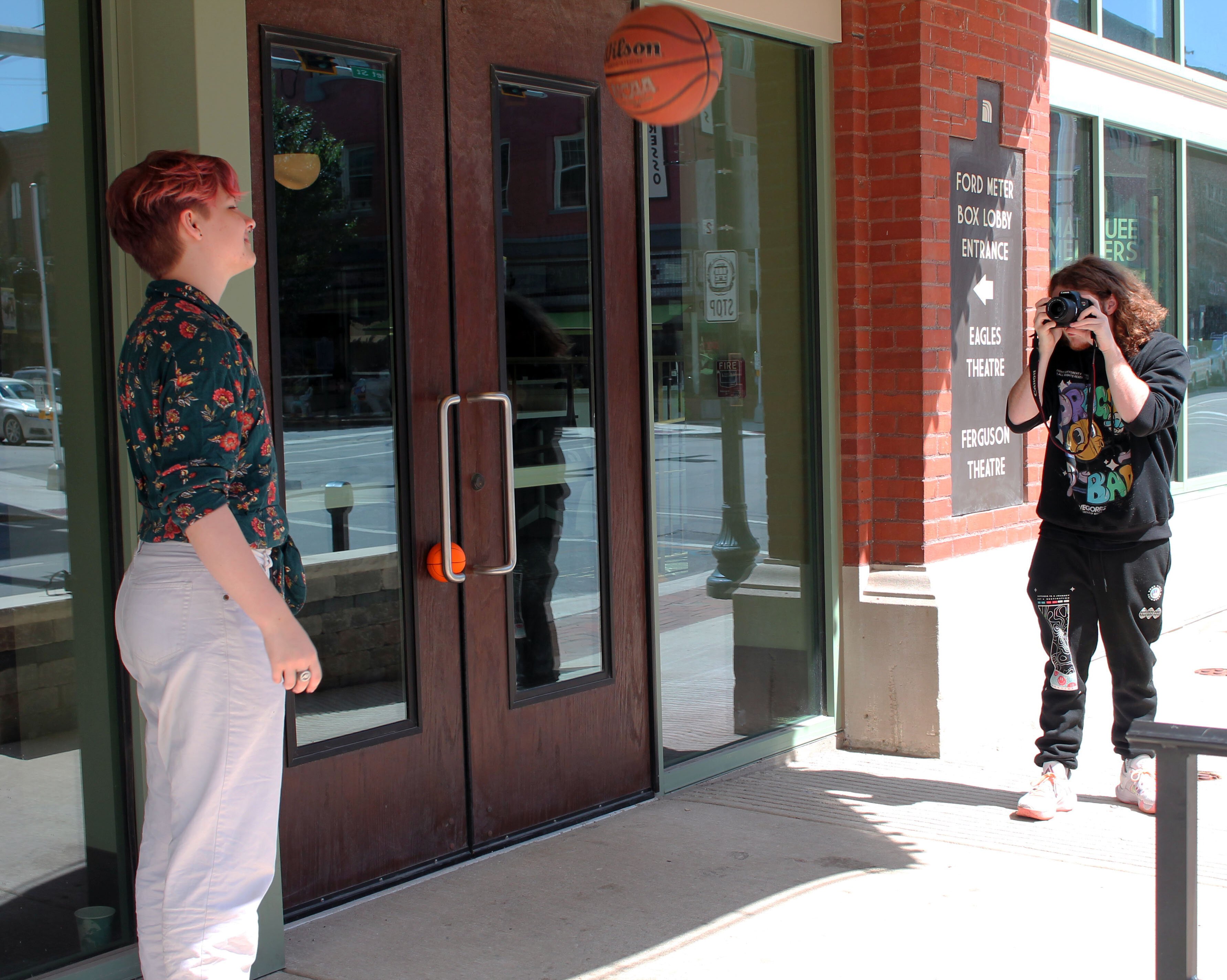 First year students Ethan Taylor and William McKinney attempt to capture motion as part of their Basic Photography class.
