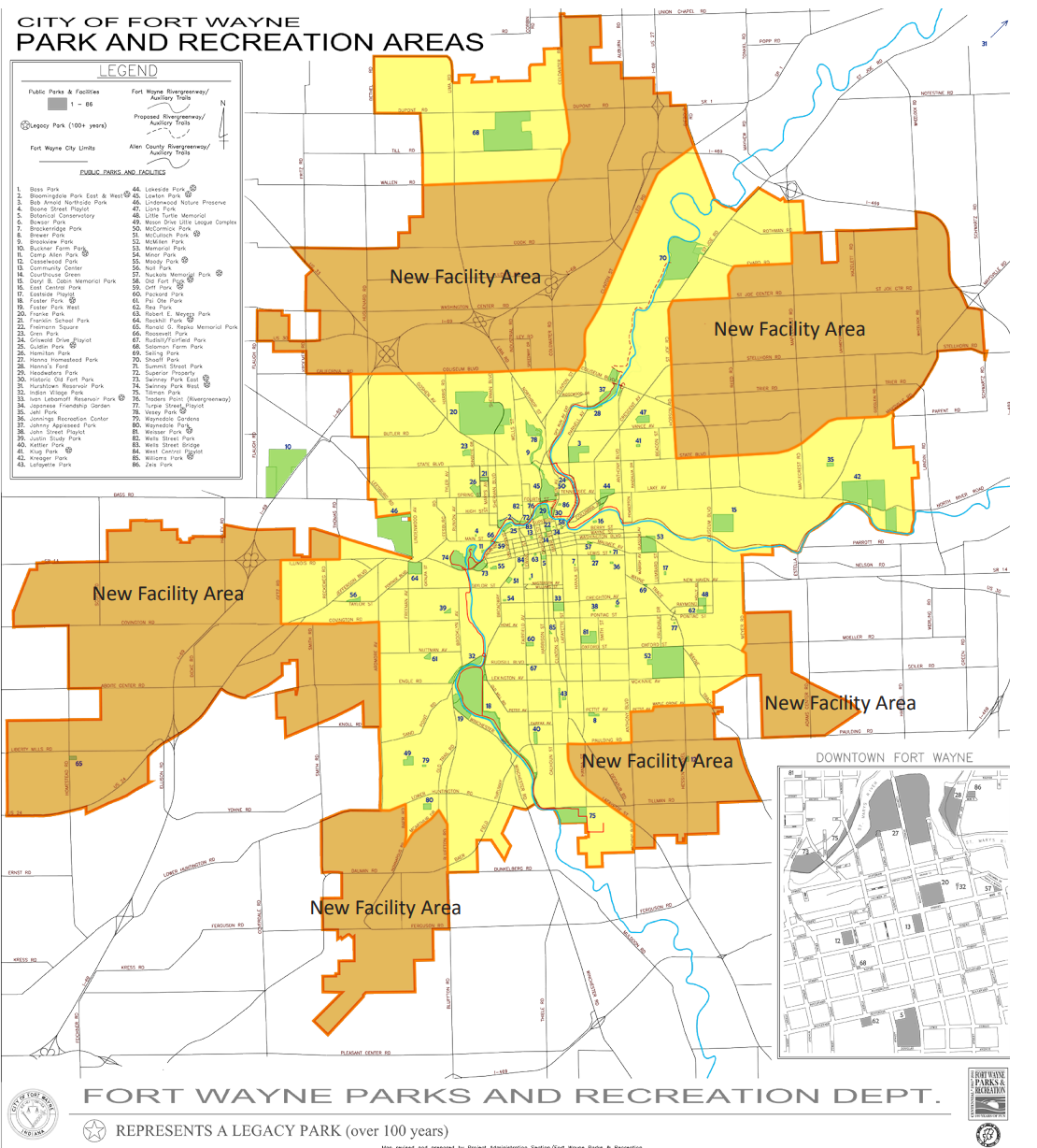 The yellow zones on this map from the 2018-22 Master Plan were identified as lacking adequate park facilities.