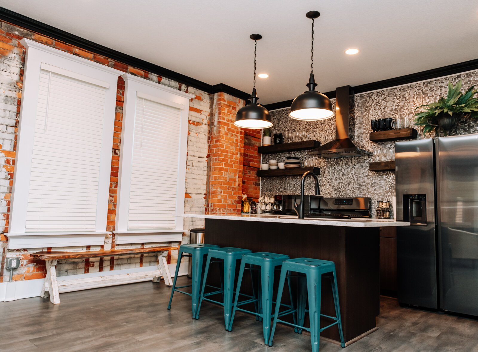 The kitchen area on the bottom floor.