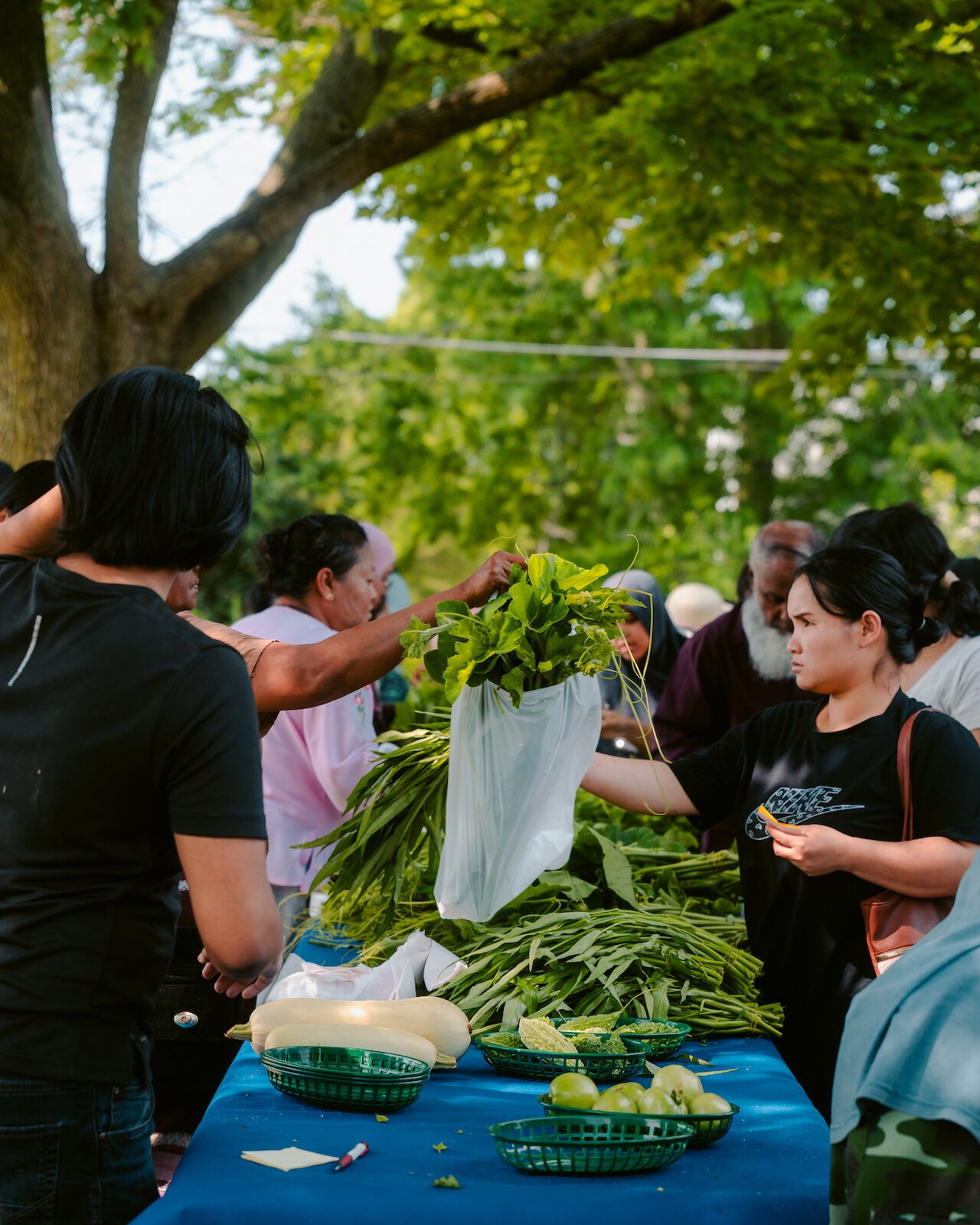 Customers shop for locally grown produce at a Monday evening HEAL Market.