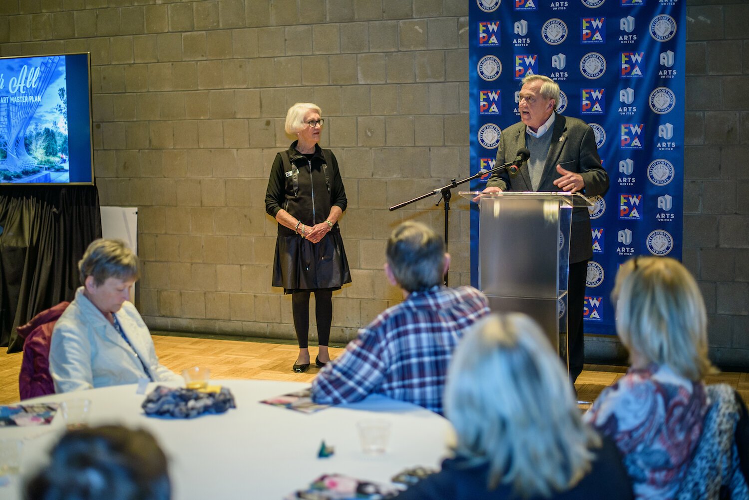 Mayor Tom Henry speaks to attendees at the reveal of the public art master plan.