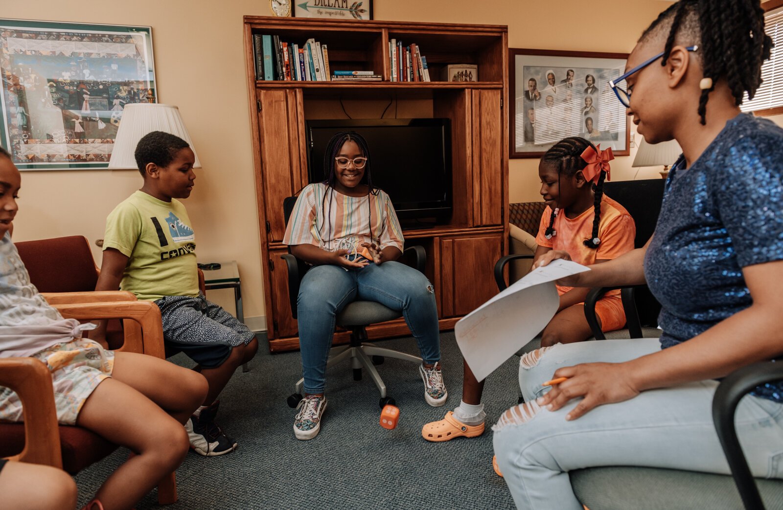 Alle Wims of Brain Geeks Learn educational services leads her students in a competitive counting game during a private tutoring session at PENTA Center, 2513 S. Calhoun St.