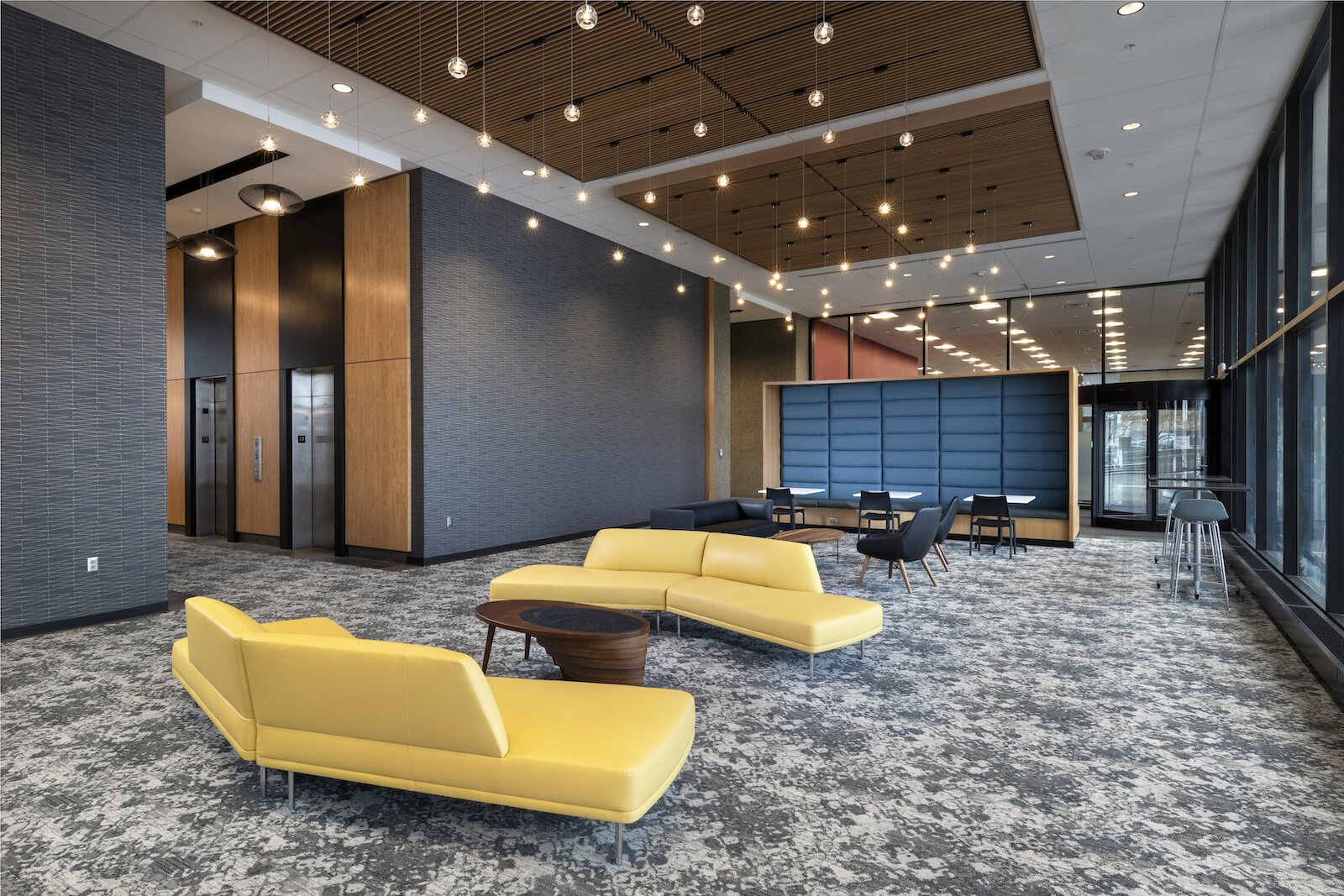 In a recent renovation at Abridge Pointe, Design Collaborative opened a former conference room and repurposed it into a larger gathering space.