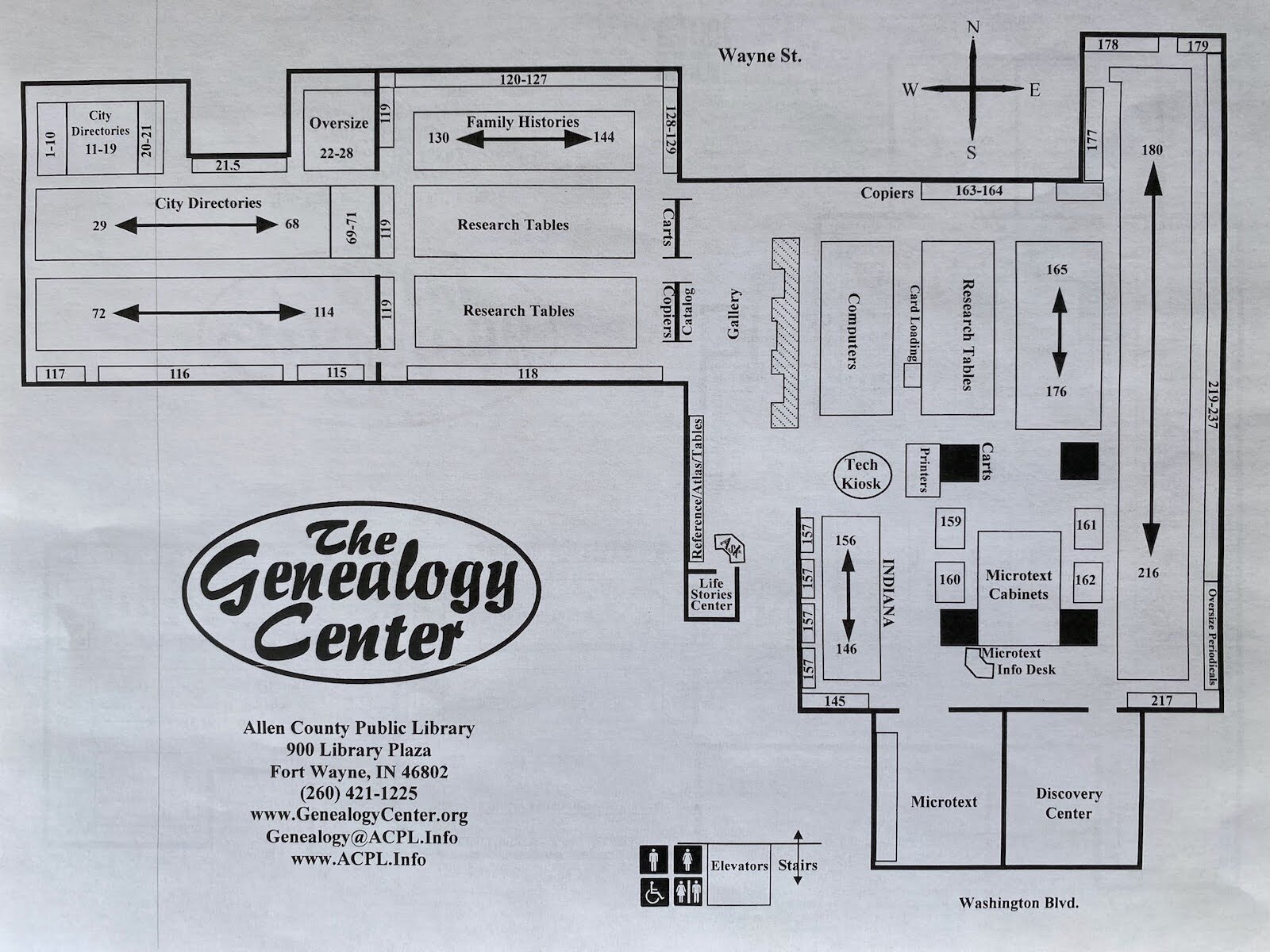 A map of the Allen County Public Library's renowned Genealogy Center.