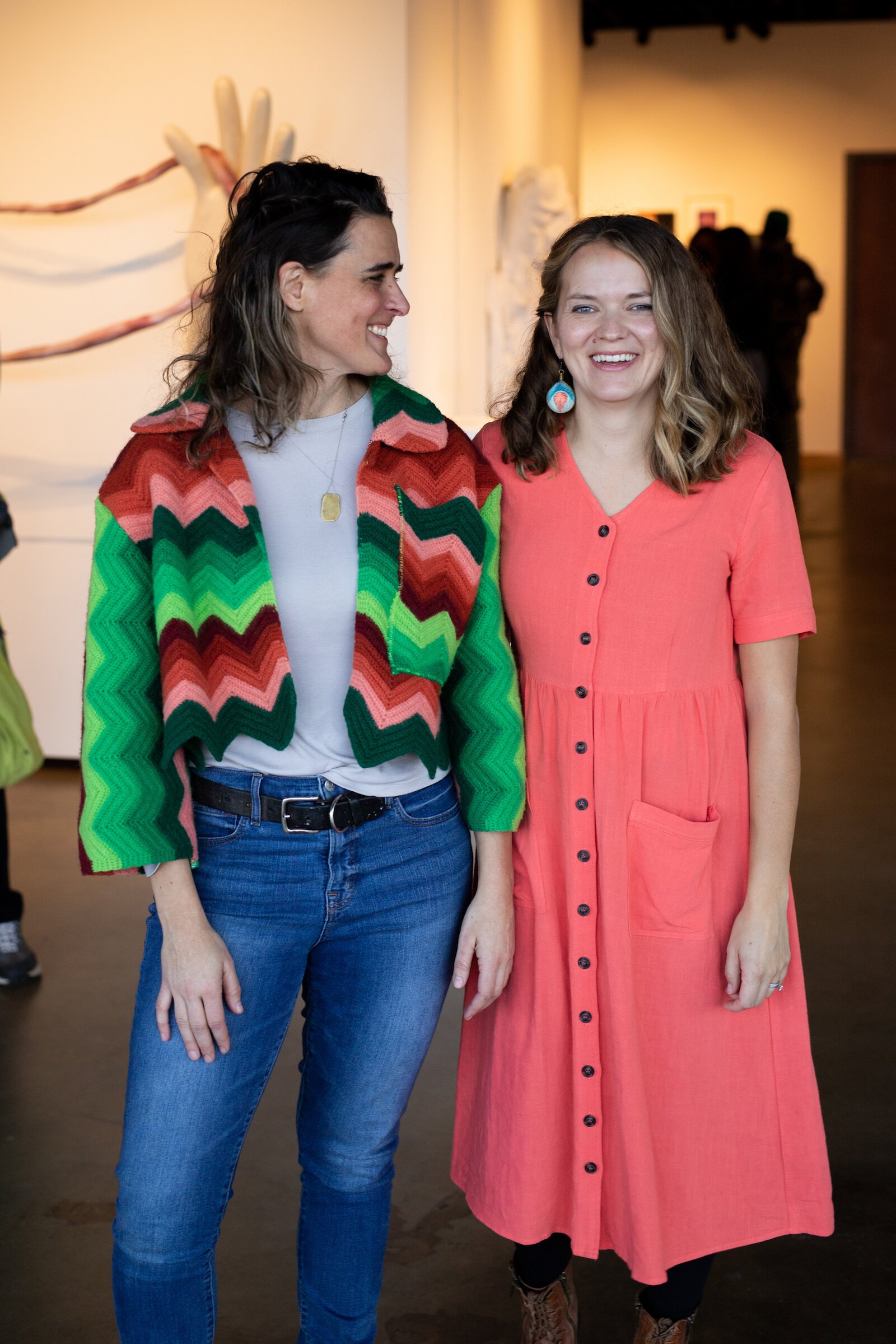 Artists Melanie Cooper Pennington and Kaylan Buteyn at a panel discussion about the Painting At Night show hosted by Artlink.