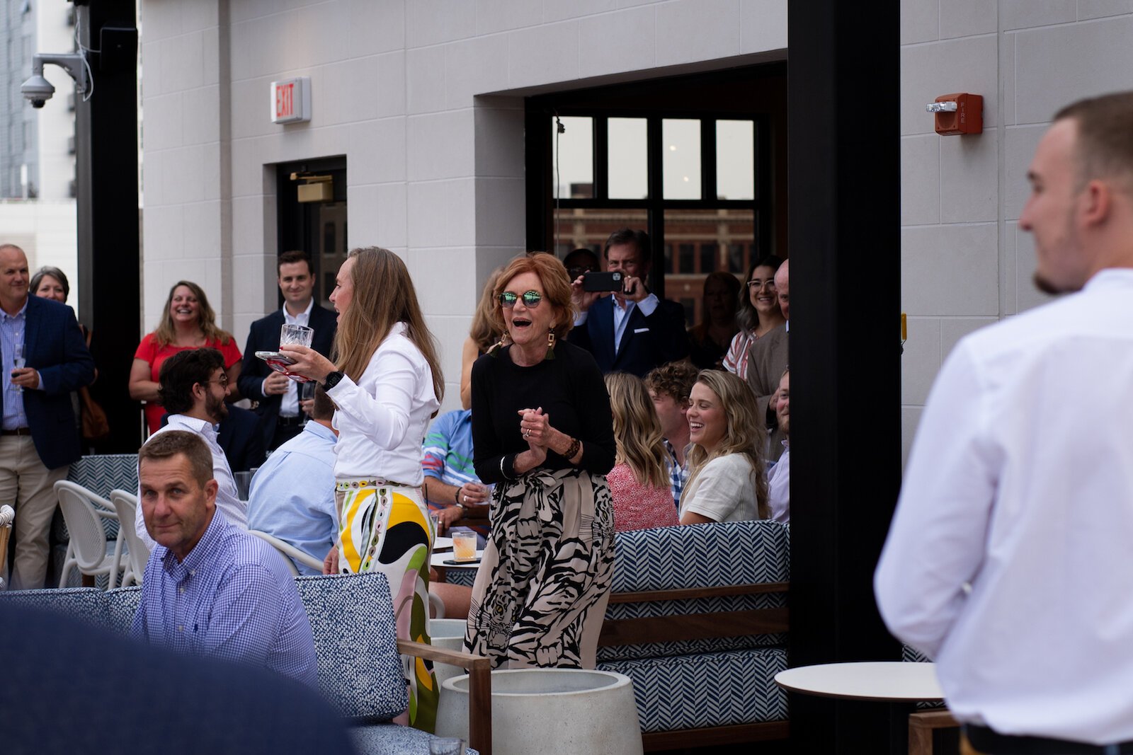 Vera Bradley Co-Founder Barbara Bradley Baekgaard enjoys the Grand Opening of The Bradley at Birdie's Rooftop Bar at 204 W. Main St.