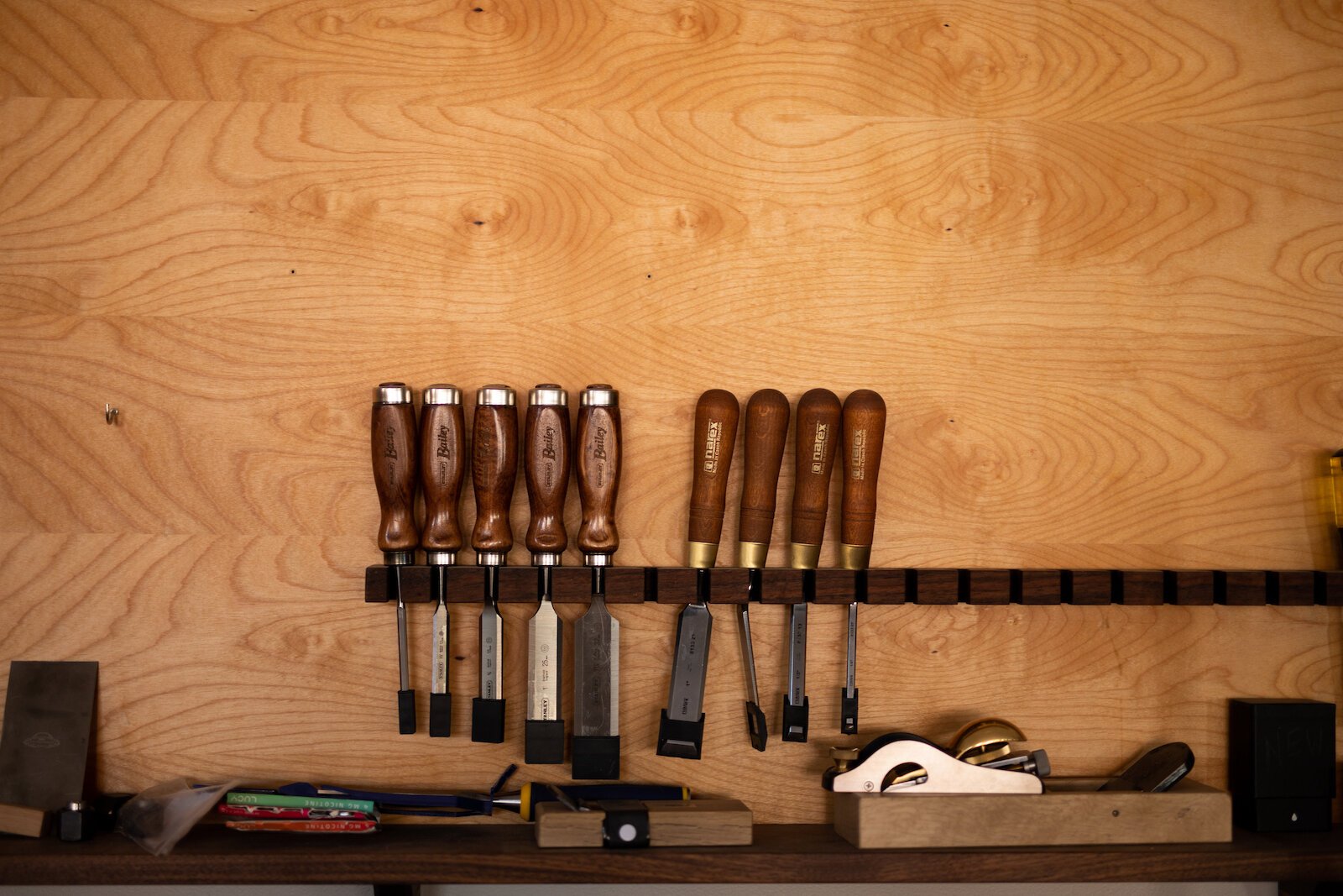 Woodworking tools at Big Tooth Co., a sustainable Fort Wayne company that makes quality, heirloom furniture by hand, using traditional and modern techniques.