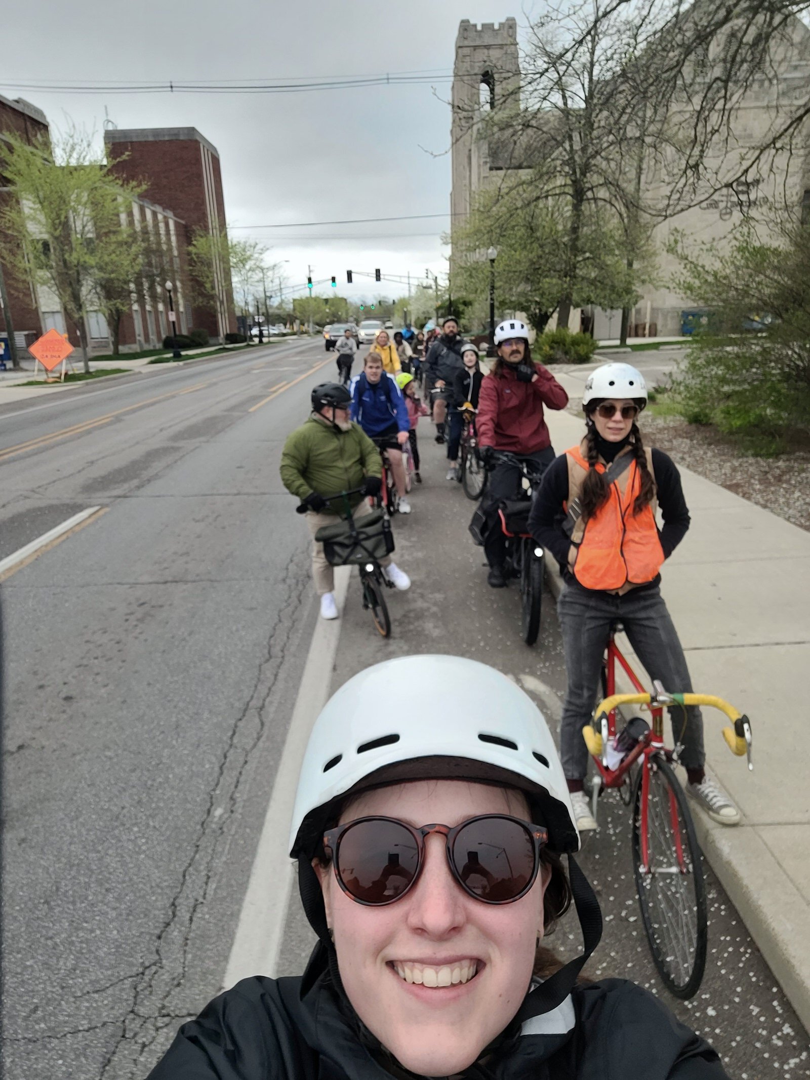 Maddie Miller, local active transportation advocate, participating in a bike audit in Fort Wayne.