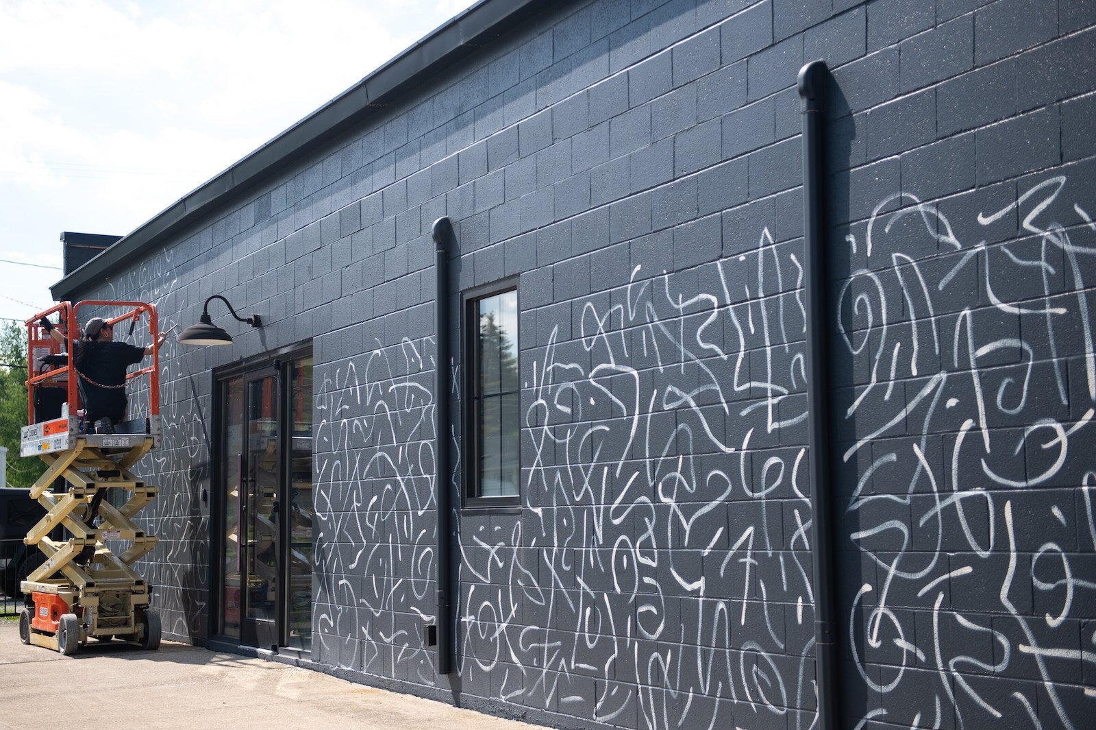 Detroit-based artist Louise 'Ouizi' Jones paints a mural in downtown Roanoke inspired by common Indiana flowers, including peonies and black-eyed Susans.