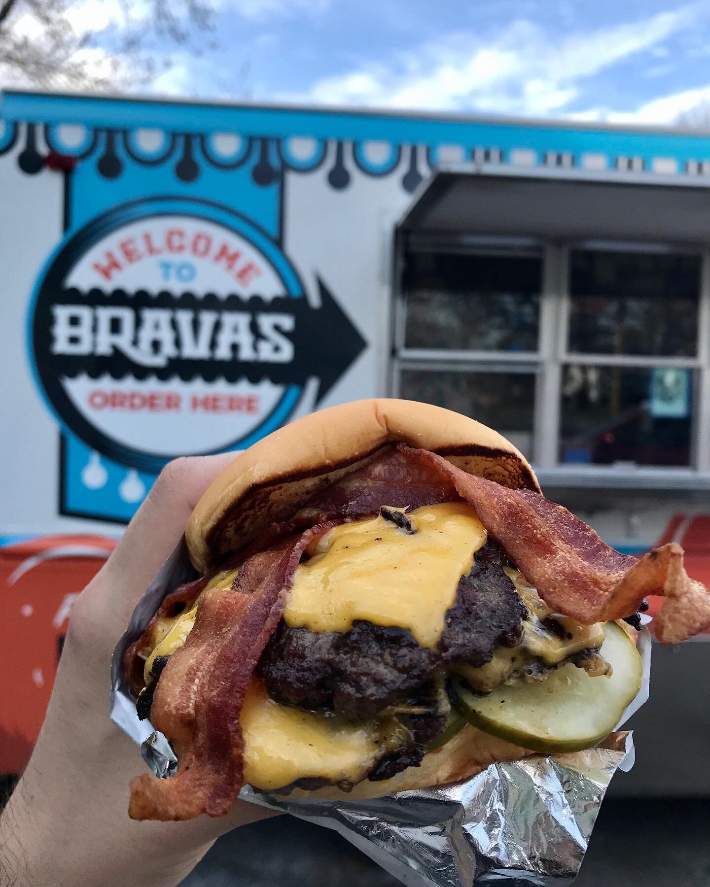 A double Truck Burger with bacon at Bravas.