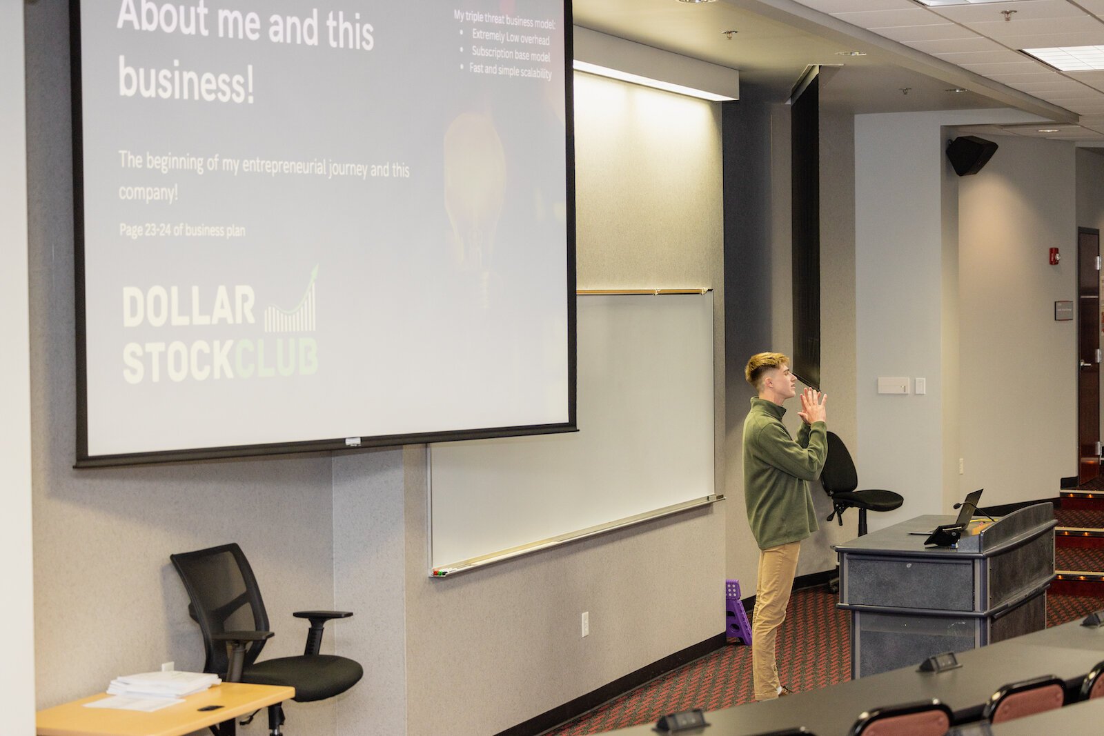 Drew Sigler presents his business, DollarStockClub.