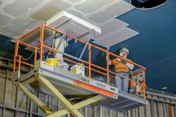 Ceiling work is underway at the Clyde Theatre.