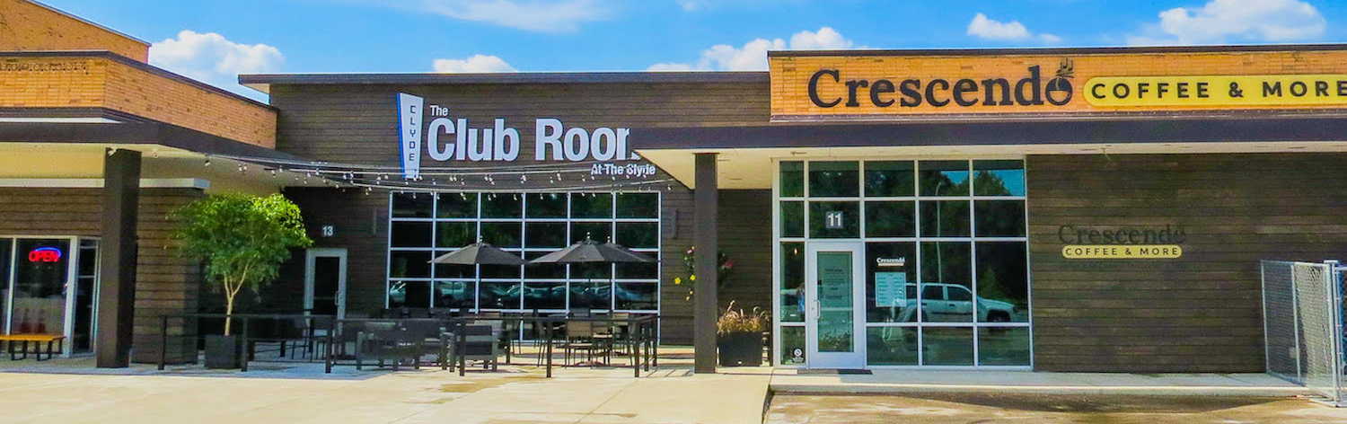 The Club Room at The Clyde and Crescendo Coffee & More at Quimby Village in 2020.