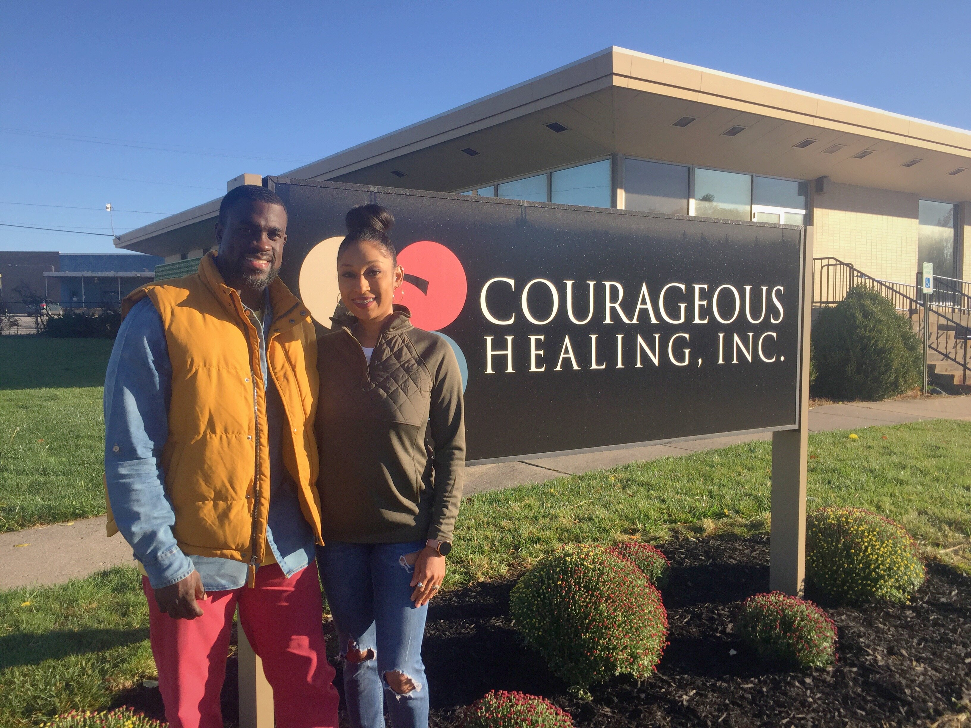 Aaron and Janell Lane stand in front of Courageous Healing's new building at 2013 S. Anthony Blvd.