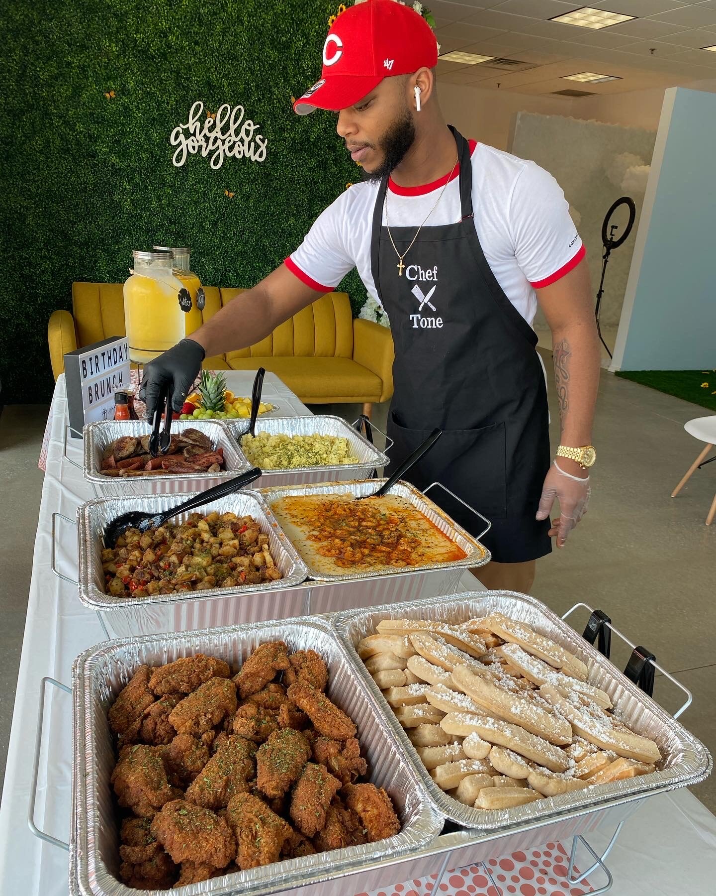 Chef Tone Wilson sets up for a small catering event.