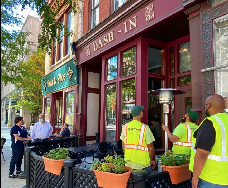 Fourteen downtown establishments including the Dash-In and 816 Pint & Slice received complimentary heaters for their patios to accomodate outdoor dining.