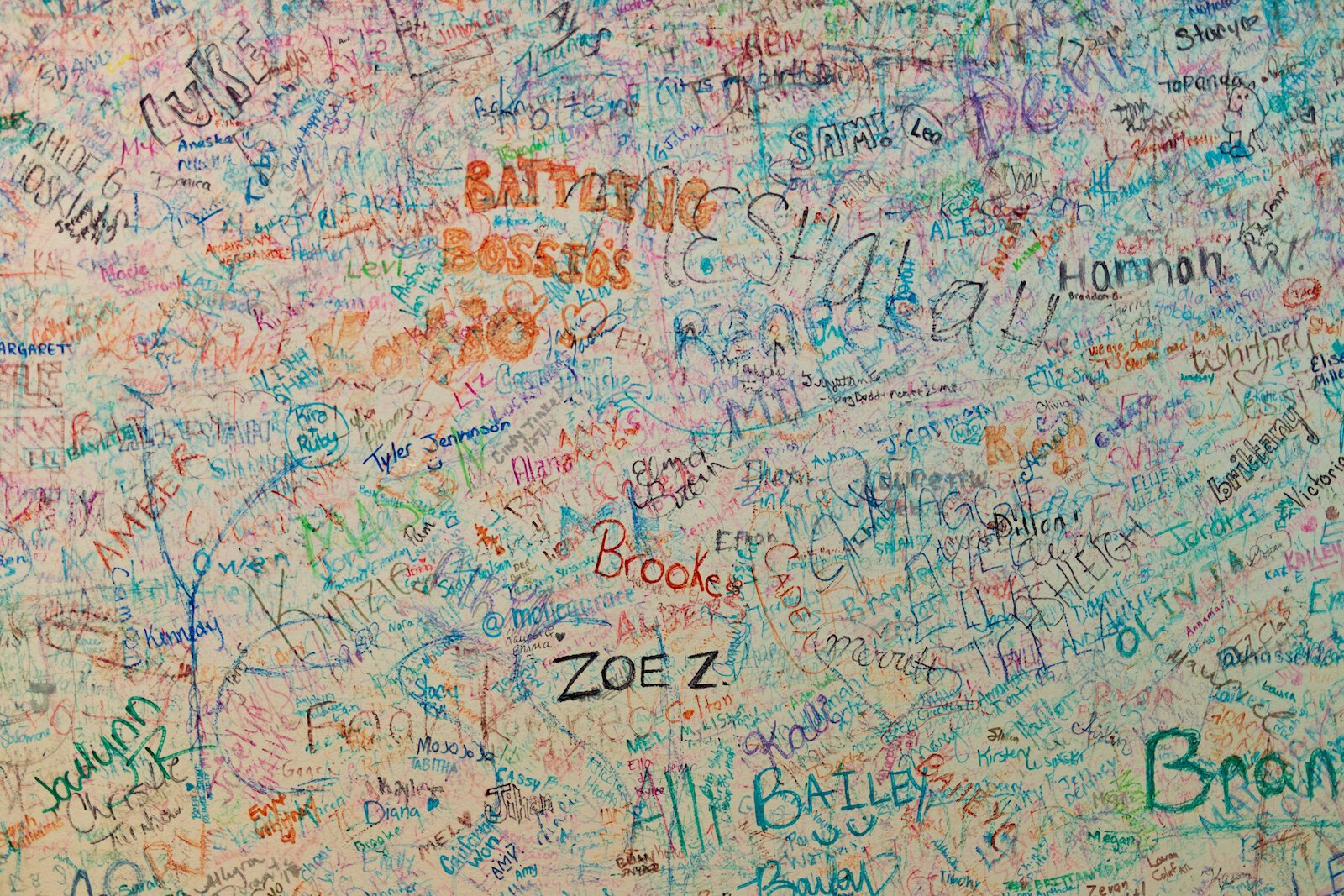 Participant signatures on the wall of the Fort Wayne Escape Room at 327 E. Wayne St., #200.