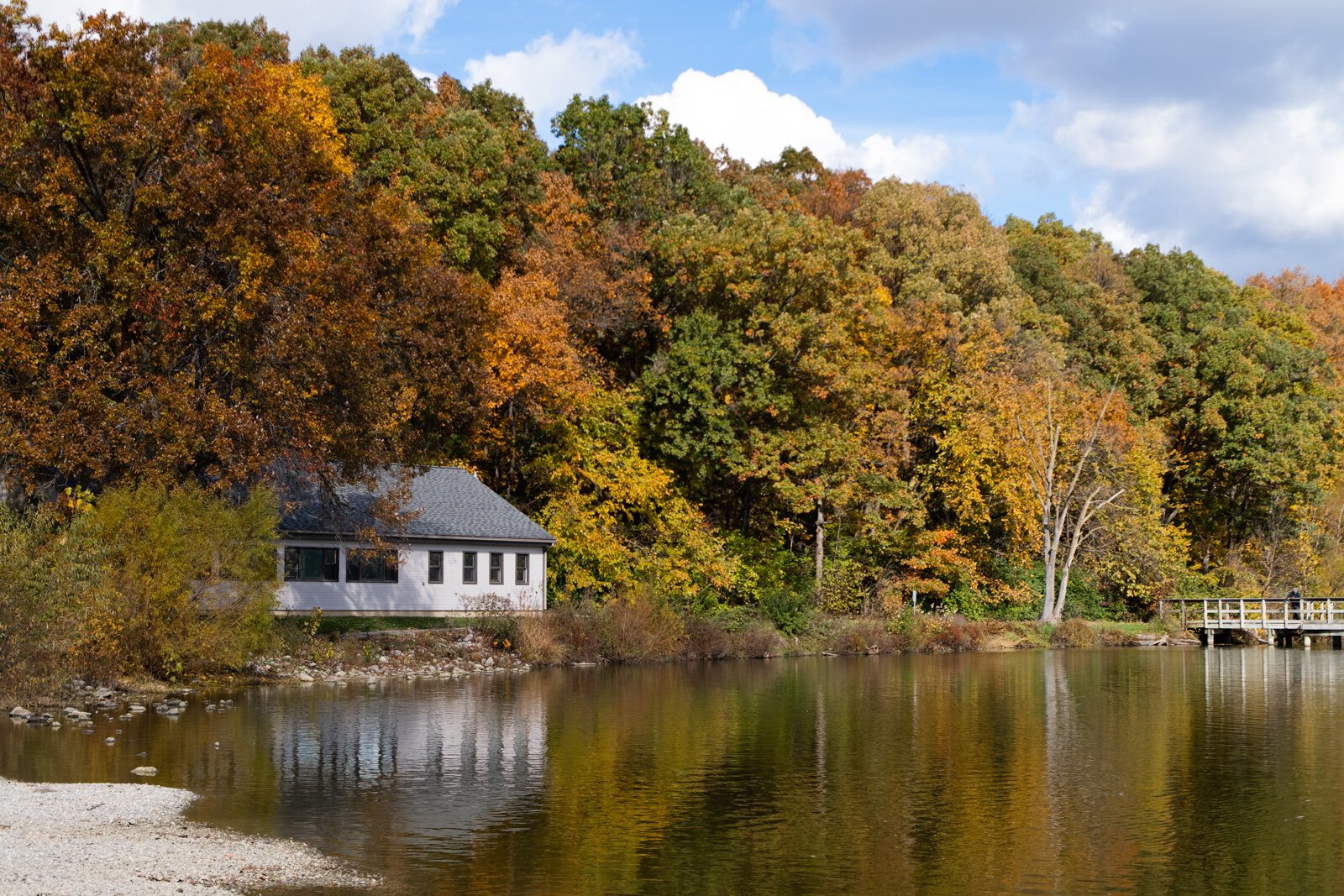 Franke Park and the Franke Pond Pavilion, overlooking Shoaff Lake at 3411 Sherman Blvd.