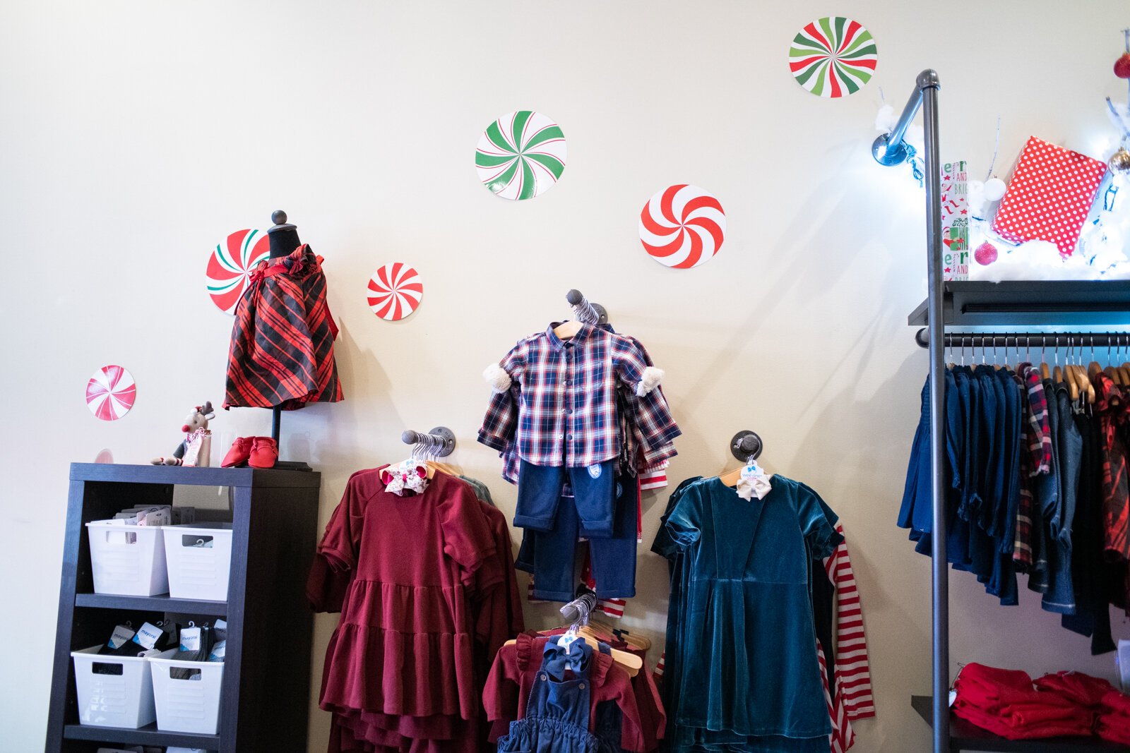 Clothing on display at Tiny Threads.