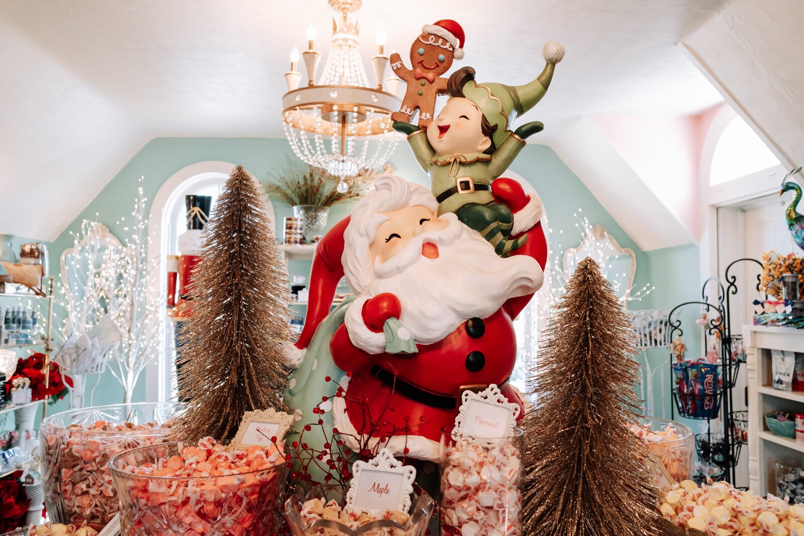 A Christmas display featuring many varieties of taffy at Spoonful of Sugar at 138 1st St. in Roanoke.