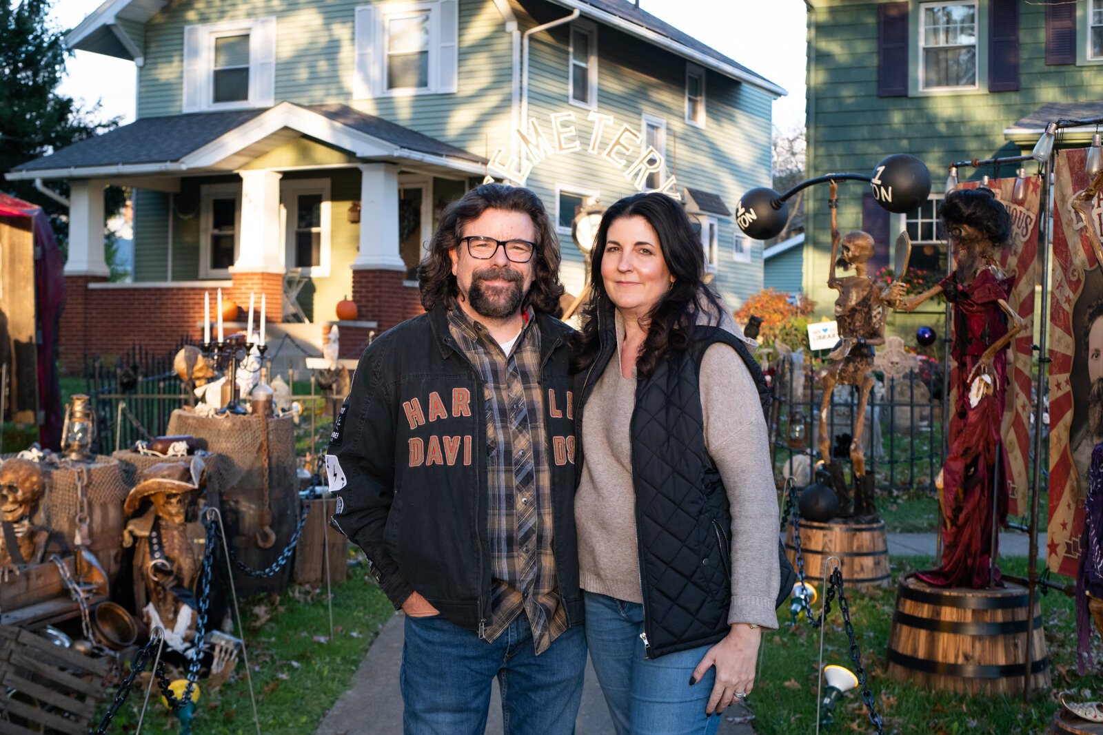 Shawna Stream-Dau and husband Roger Dau created the Halloween decorations at 4429 Indiana Ave.