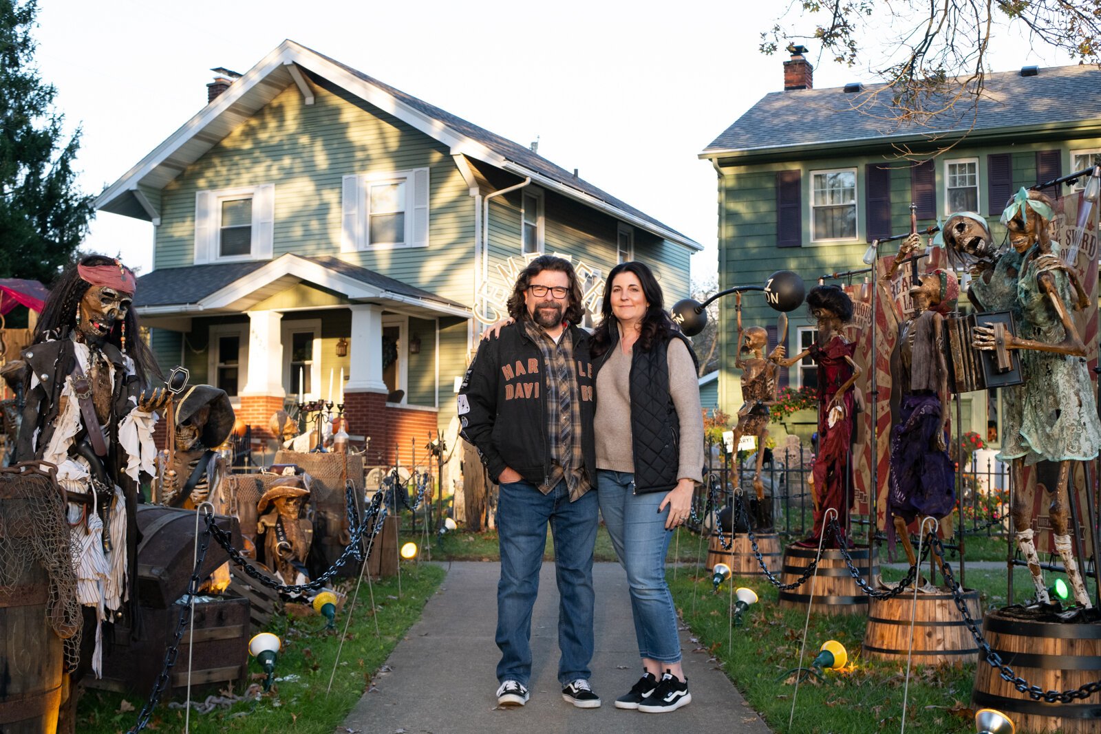 Shawna Stream-Dau and husband Roger Dau created the Halloween decorations at 4429 Indiana Ave.