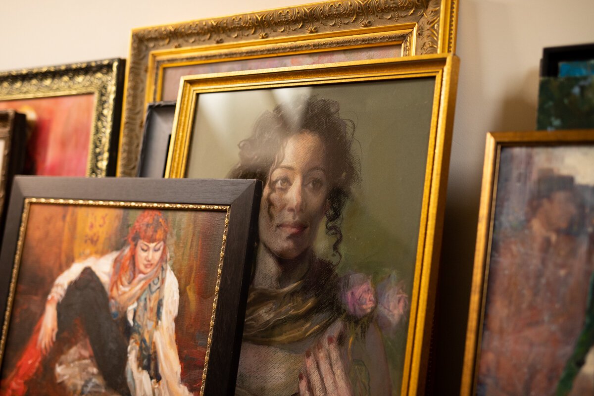 Portraits by Hilarie Couture, a former street artist, in her home studio in Williams Woodland Park of Fort Wayne.