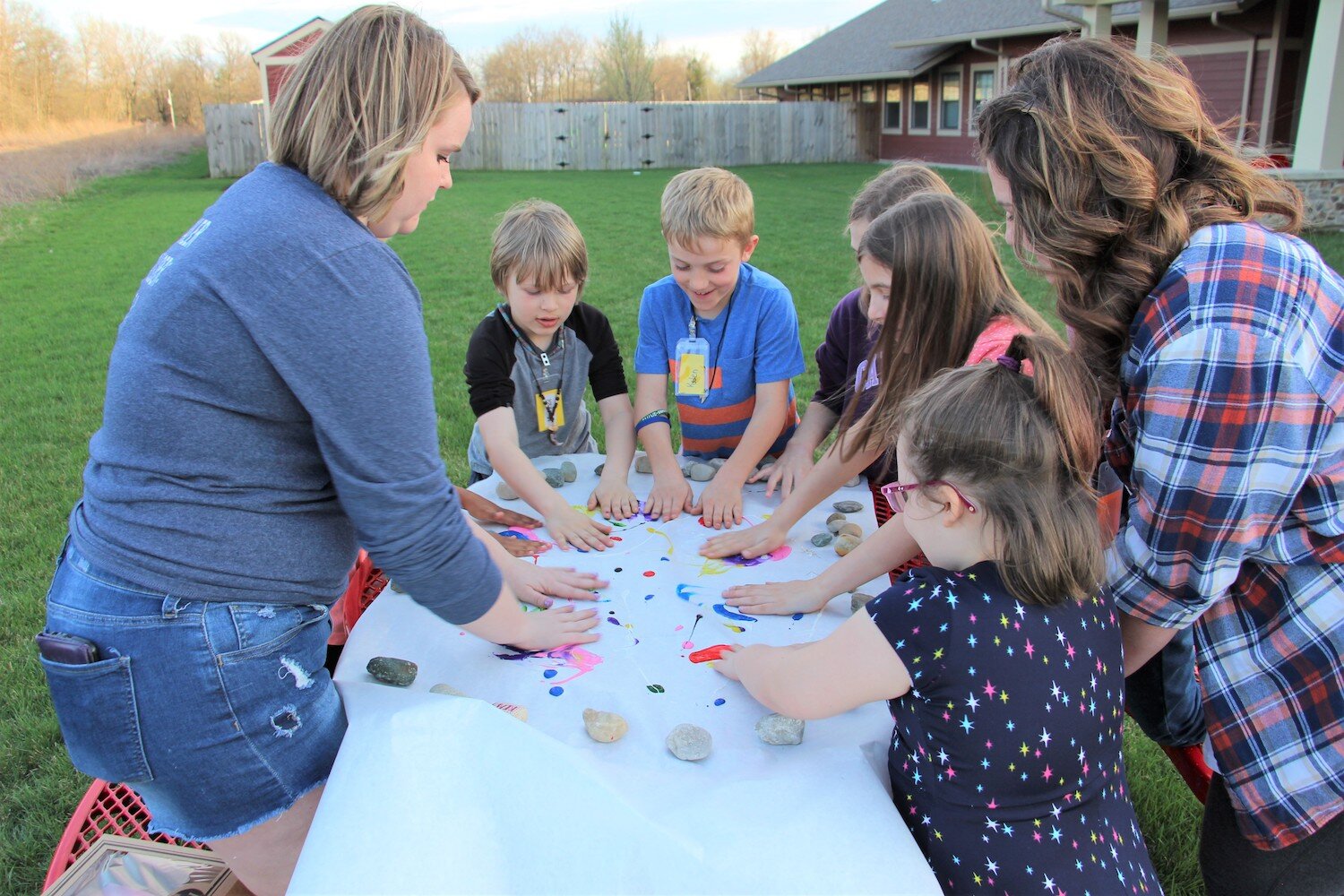 Under normal conditions, children and Erin's House workers meet in small groups.