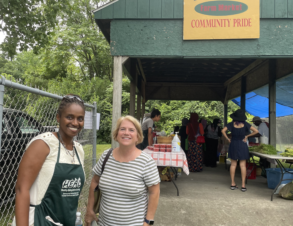 Sharon Tubbs, left, is Director of HealthVisions Midwest of Fort Wayne who manages the HEAL Market at McCormick Place Apartments. She poses with Meg Distler, right, of the St. Joseph Community Health Foundation.