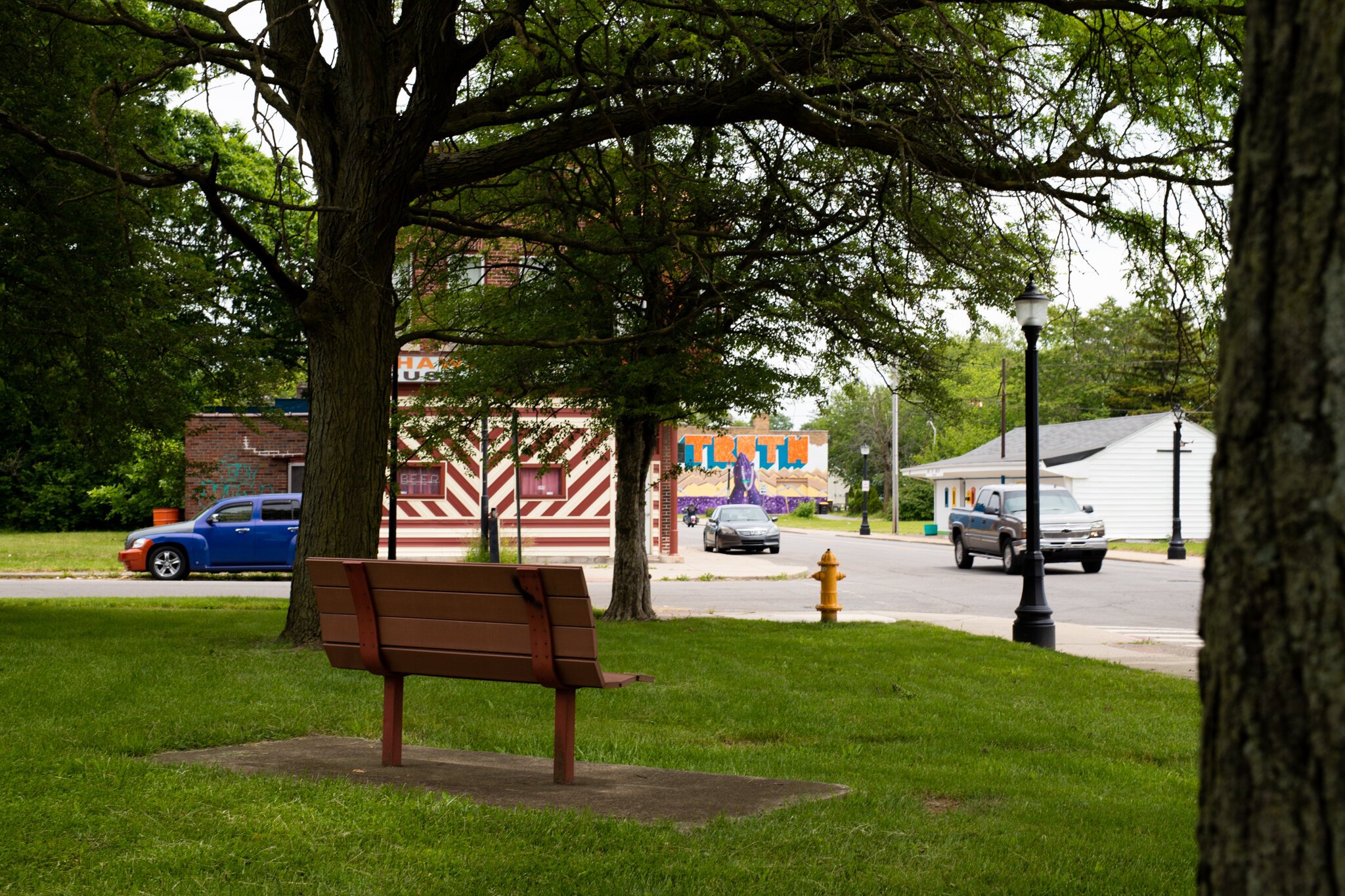 The Truth Mural is visible from Powell Park.