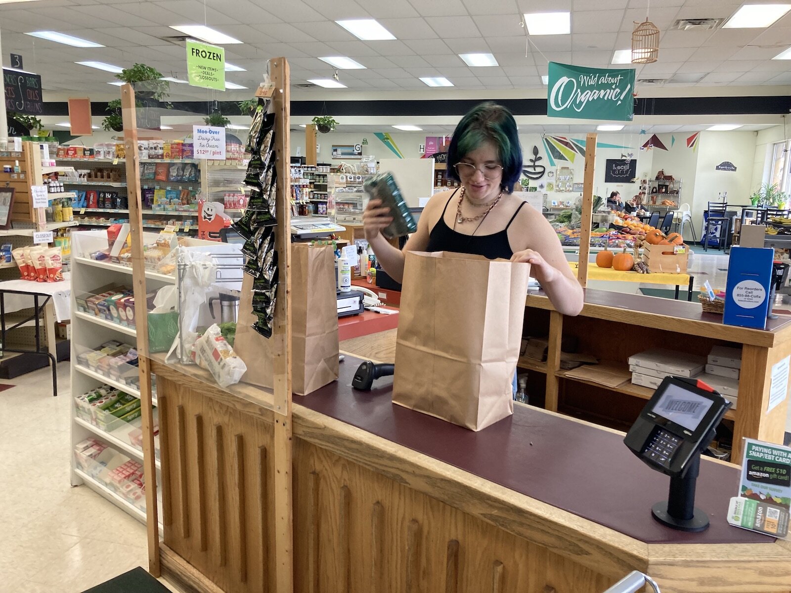 Raine Augenstein is a cashier at the Health Food Shoppe.