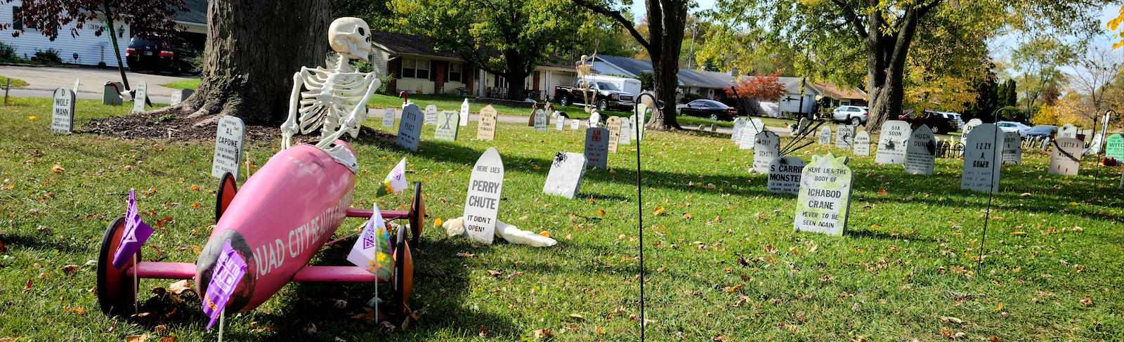 Kevin Morse’s yard in the 3700 block of Chancellor Dr. features a Halloween display with skeletons and 352 handmade tombstones.