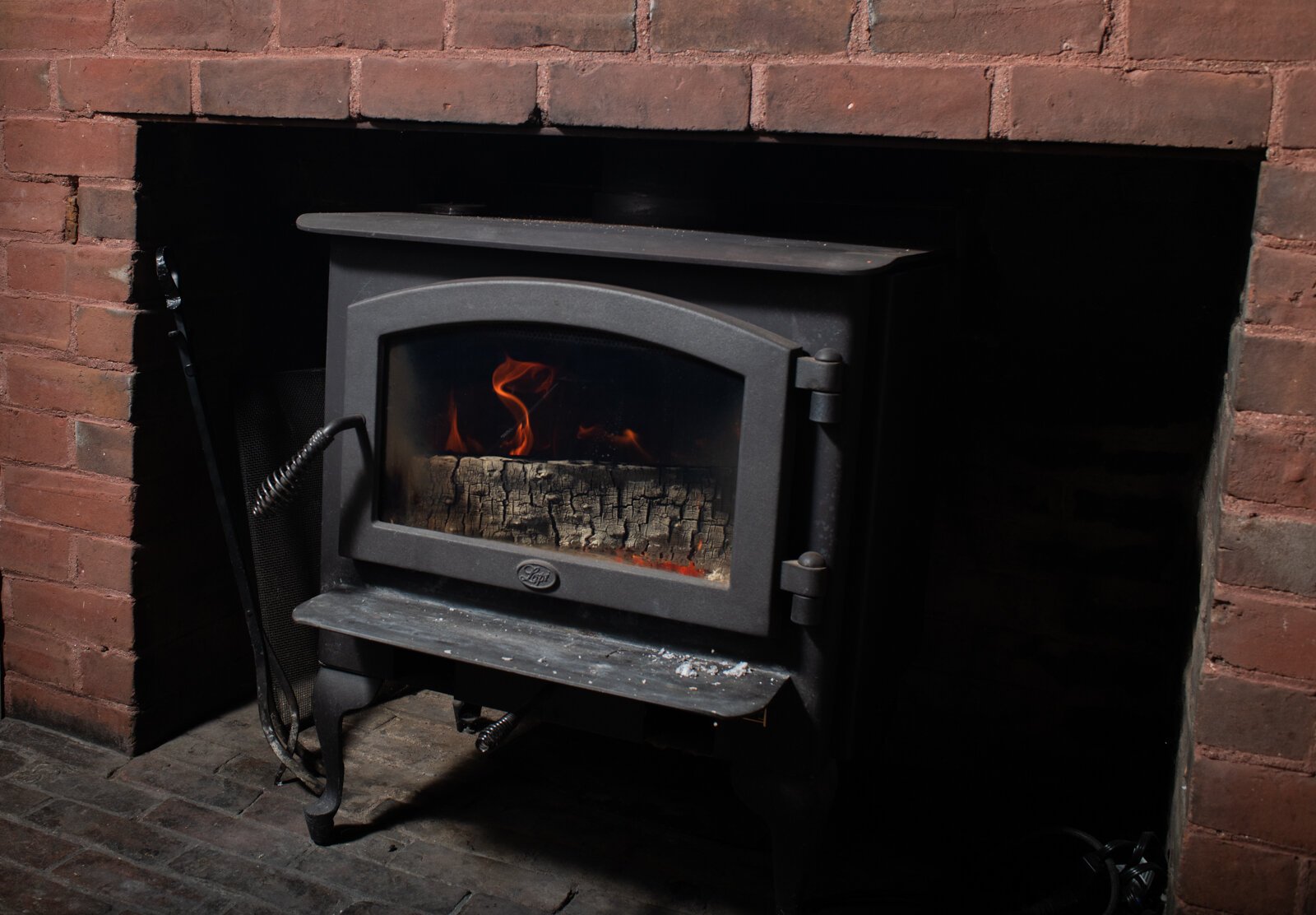 The fireplace in the living room.