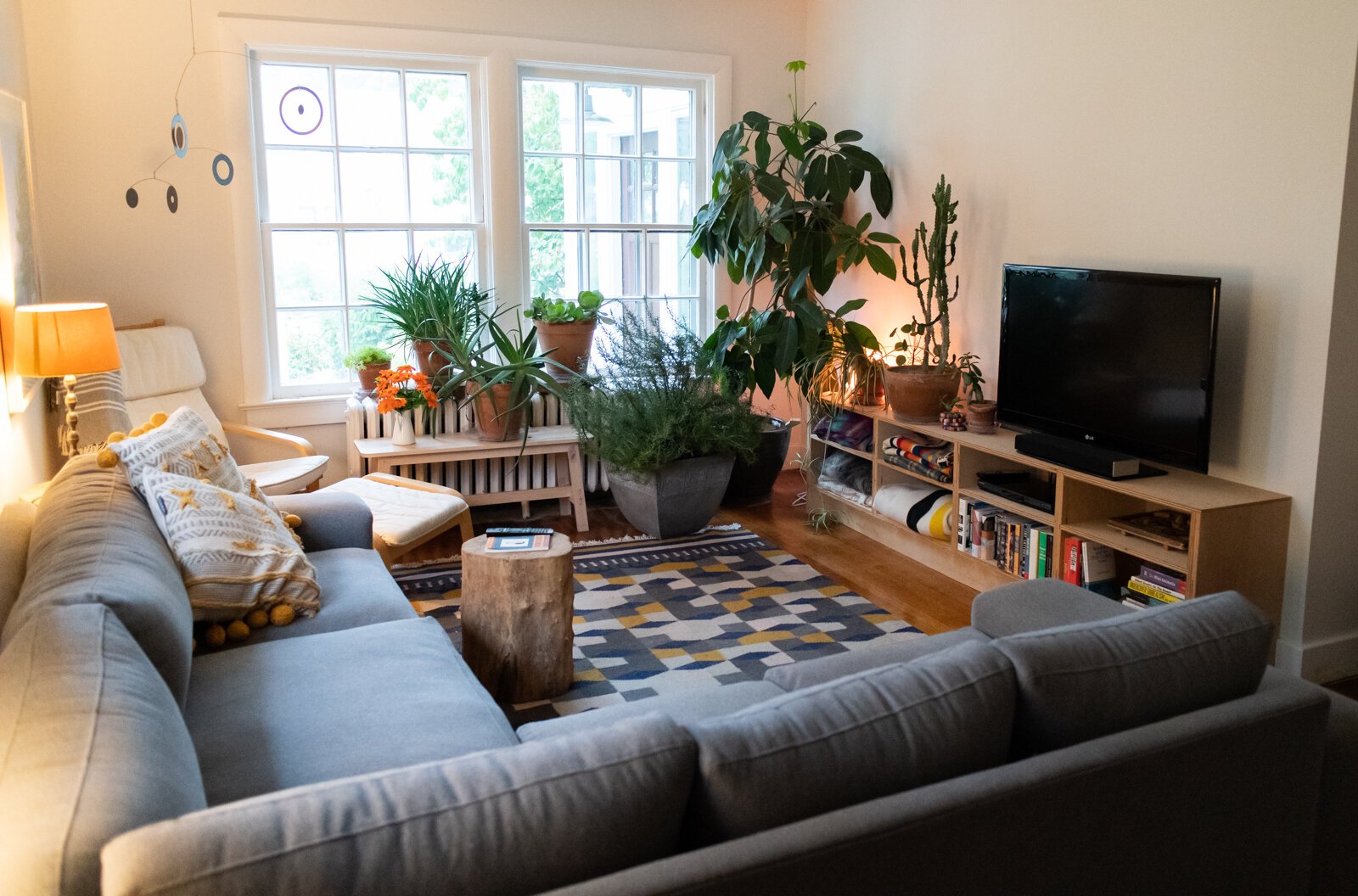 The cozy, conversation-friendly TV room at Scott and Catherine Hill's home.