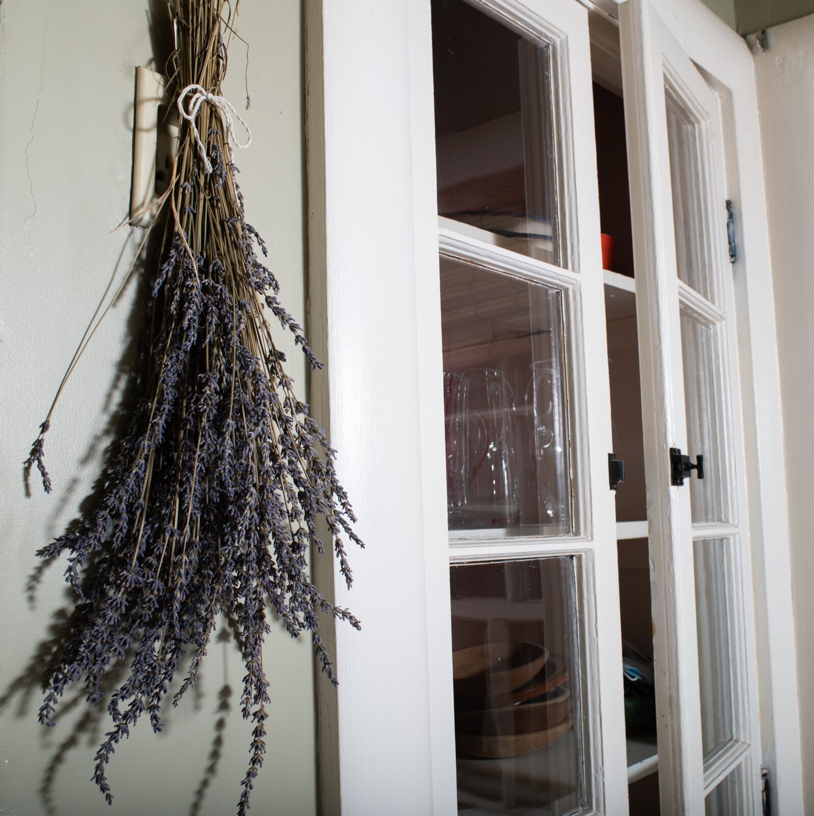 Lavender hangs from the wall.