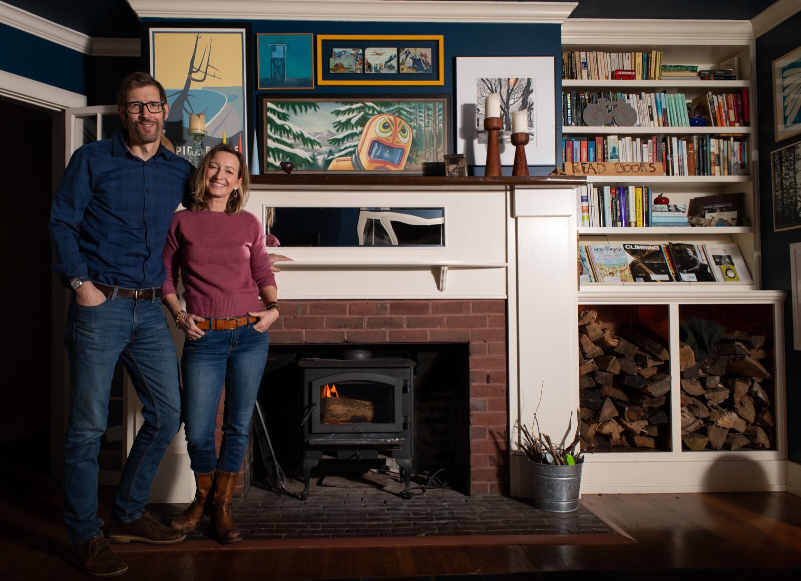 Scott and Catherine Hill in the living room of their home on E. State Blvd.