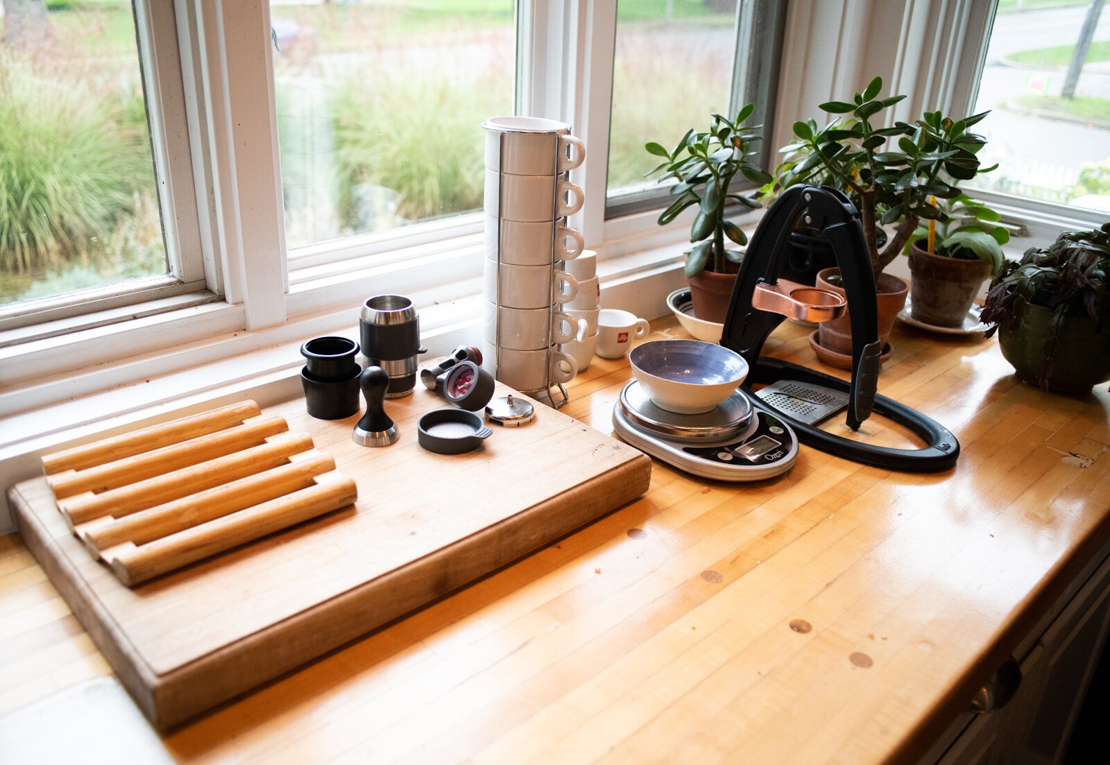 A coffee corner in the kitchen of Scott and Catherine Hill's home.