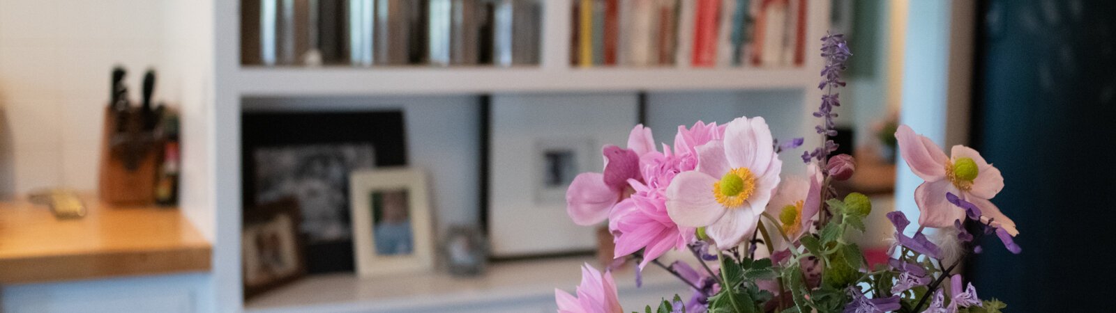 Flowers brighten the kitchen of Scott and Catherine Hill's home on E. State Blvd.