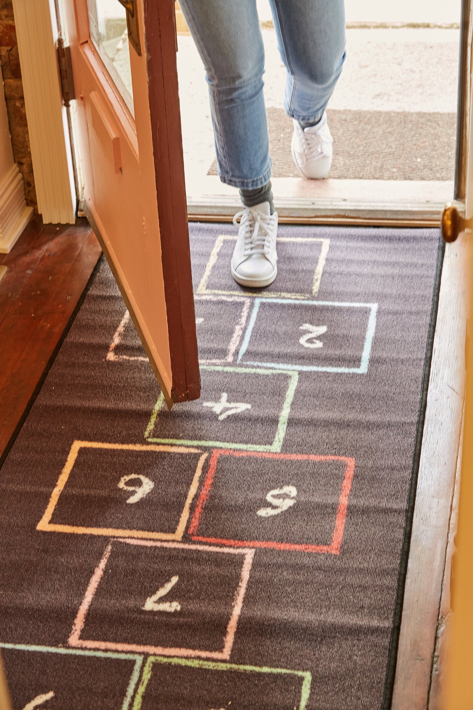 A hopscotch rug at the Hopscotch House.